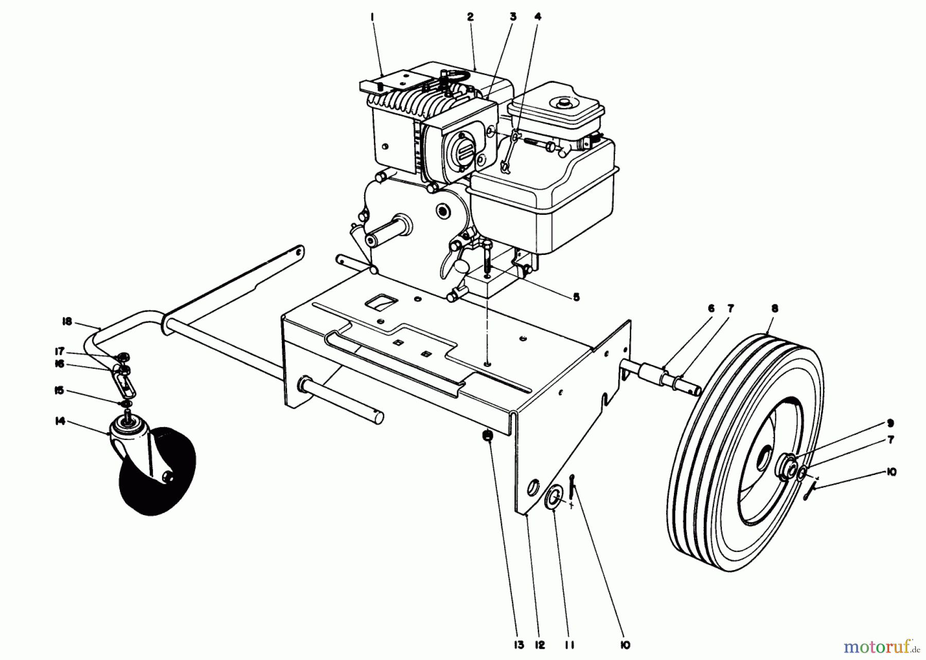  Laubbläser / Laubsauger 62912 - Toro 5 hp Lawn Vacuum (SN: 0000001 - 0999999) (1980) ENGINE AND BASE ASSEMBLY (MODEL 62912)