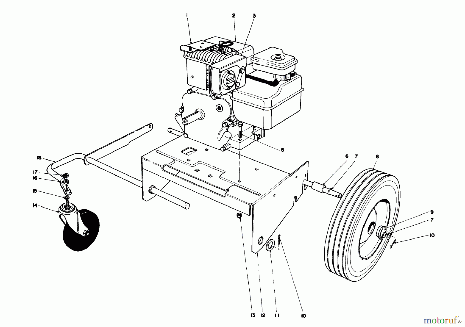  Laubbläser / Laubsauger 62923 - Toro 5 hp Lawn Vacuum (SN: 2000001 - 2999999) (1982) ENGINE AND BASE ASSEMBLY (MODEL 62912)