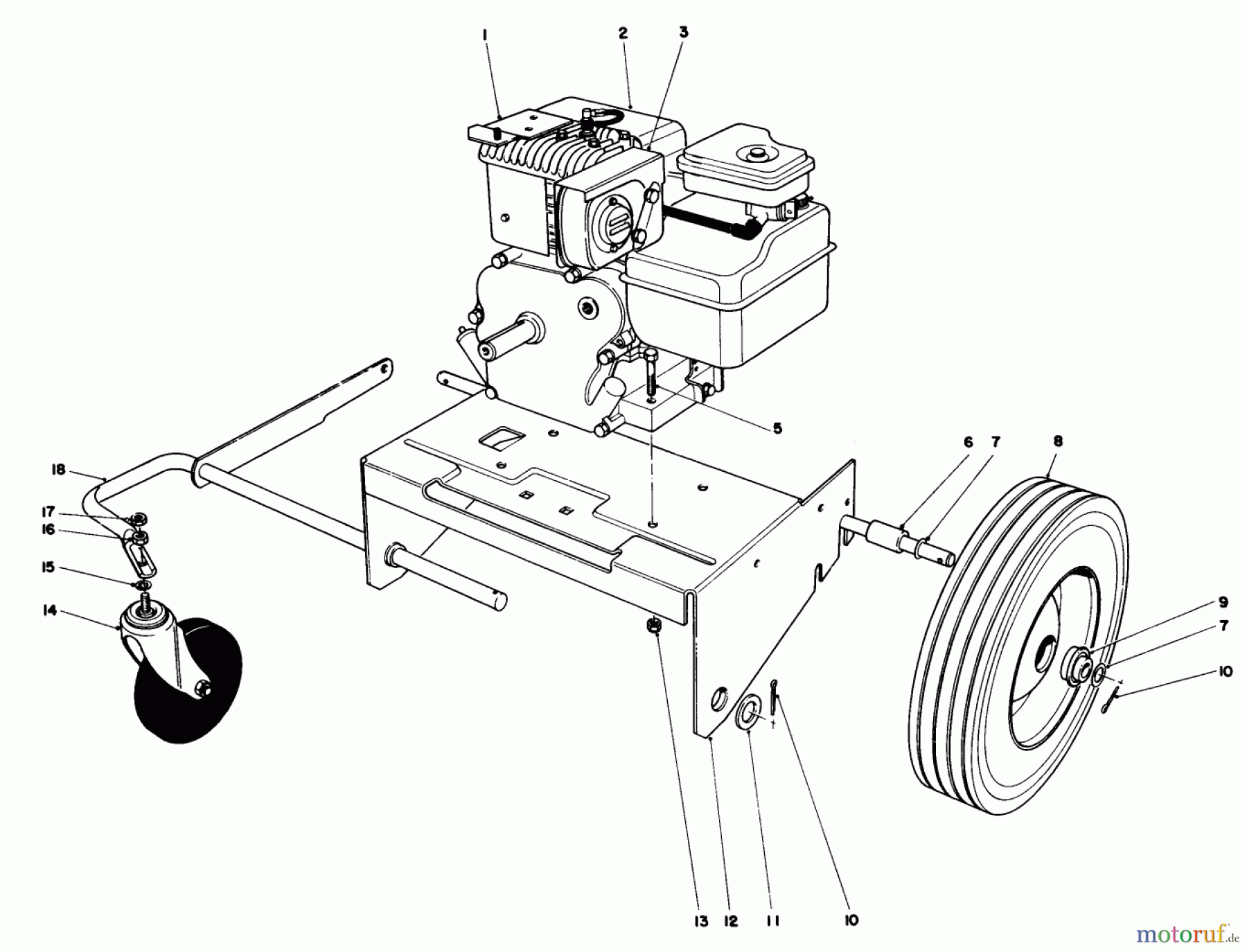  Laubbläser / Laubsauger 62923 - Toro 5 hp Lawn Vacuum (SN: 4000001 - 4999999) (1984) ENGINE AND BASE ASSEMBLY (MODEL 62912)