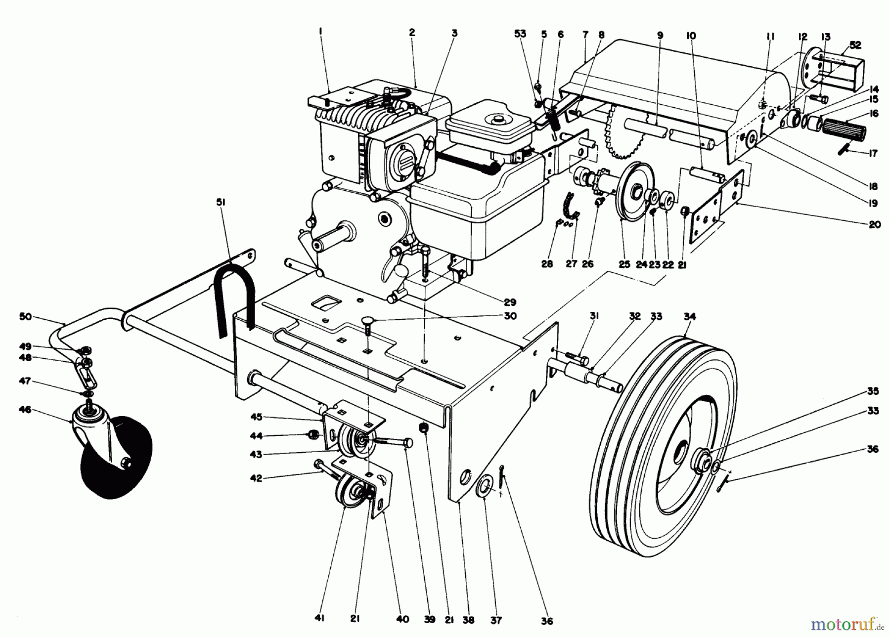  Laubbläser / Laubsauger 62923 - Toro 5 hp Lawn Vacuum (SN: 4000001 - 4999999) (1984) ENGINE AND BASE ASSEMBLY (MODEL 62923)