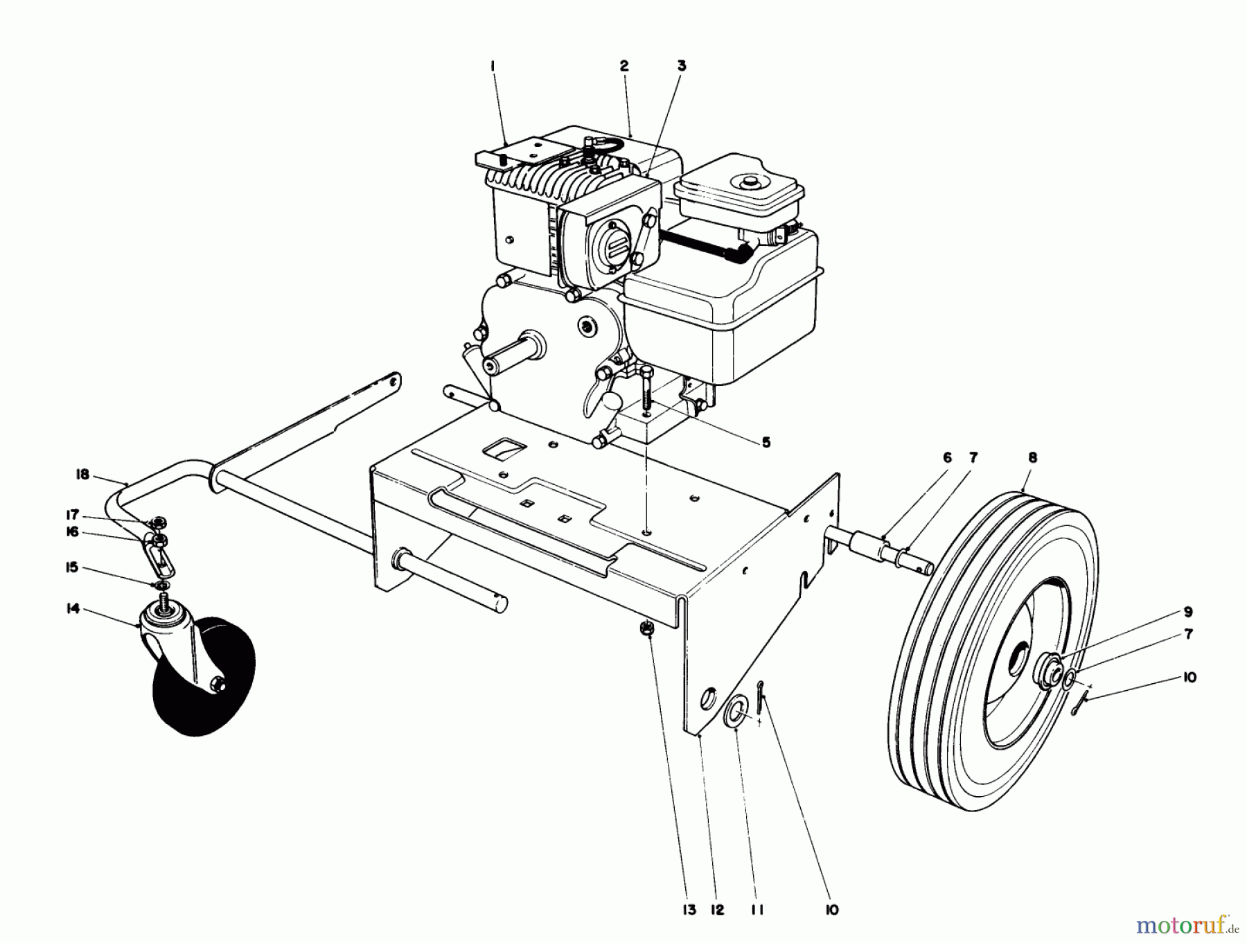  Laubbläser / Laubsauger 62923 - Toro 5 hp Lawn Vacuum (SN: 5000001 - 5999999) (1985) ENGINE AND BASE ASSEMBLY (MODEL 62912)