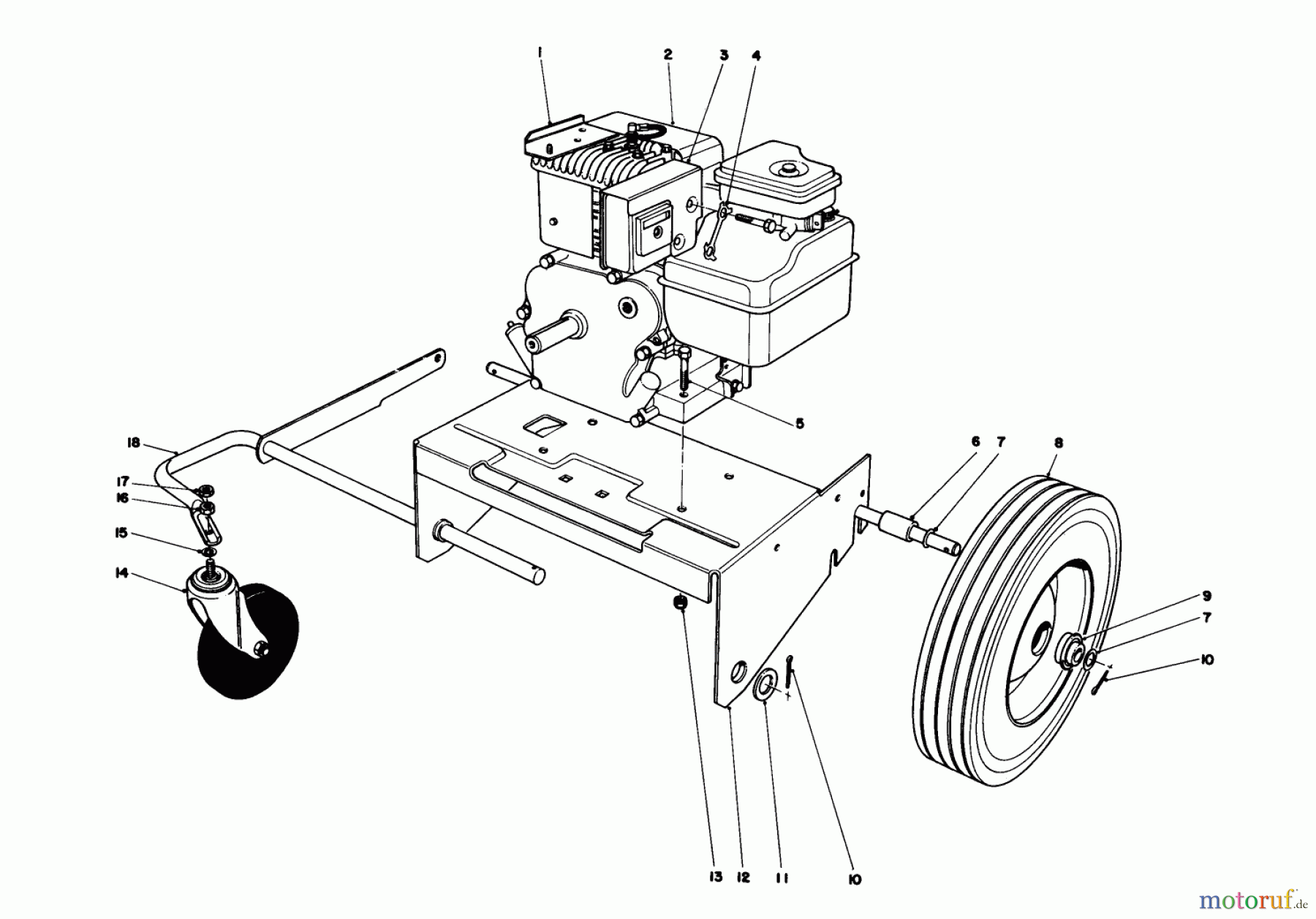  Laubbläser / Laubsauger 62923 - Toro 5 hp Lawn Vacuum (SN: 6000001 - 6999999) (1976) ENGINE AND BASE ASSEMBLY (MODEL 62912)