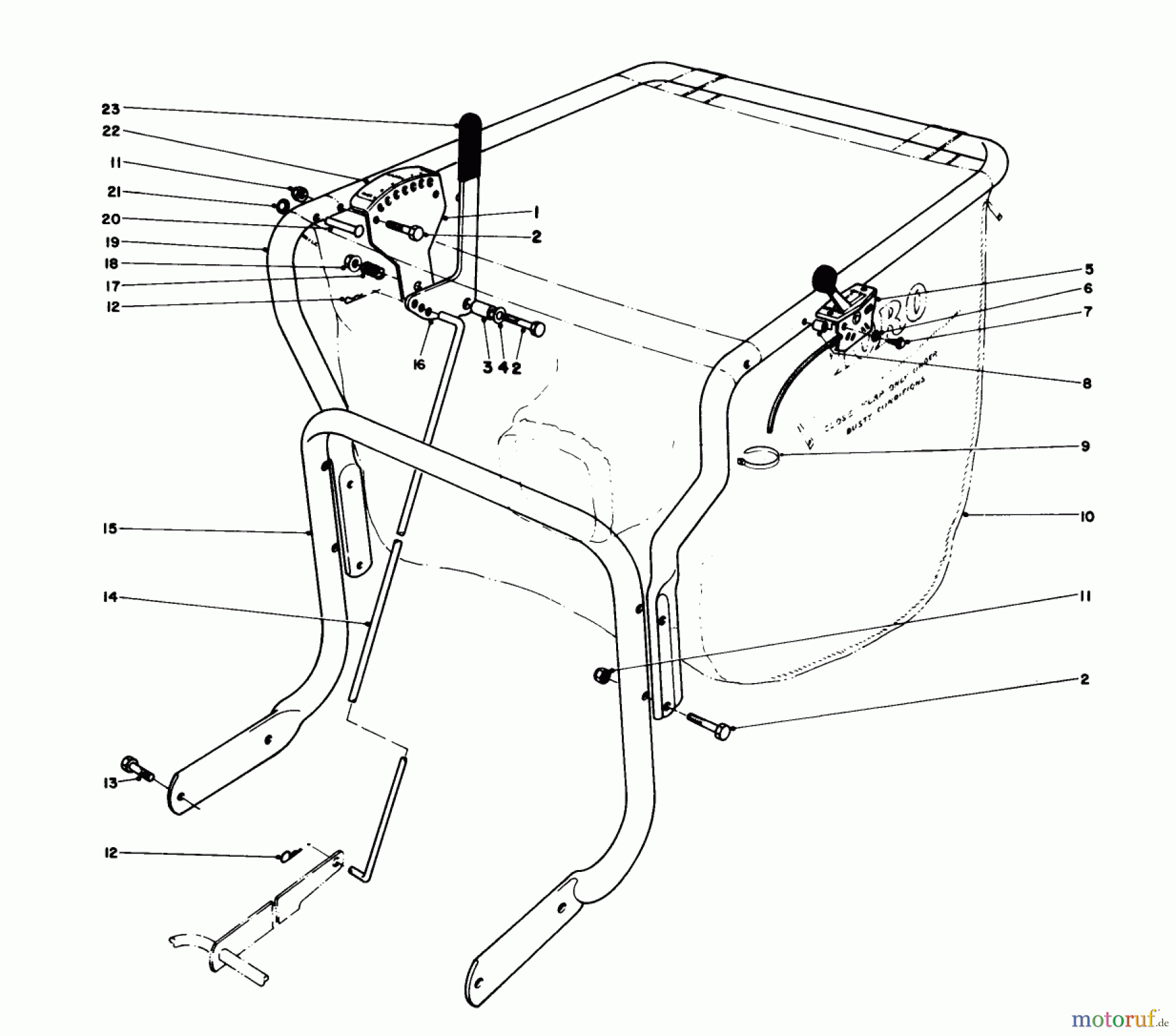  Laubbläser / Laubsauger 62923 - Toro 5 hp Lawn Vacuum (SN: 9000001 - 9999999) (1989) CONTROLS AND HANDLE ASSEMBLY (MODEL 62912)