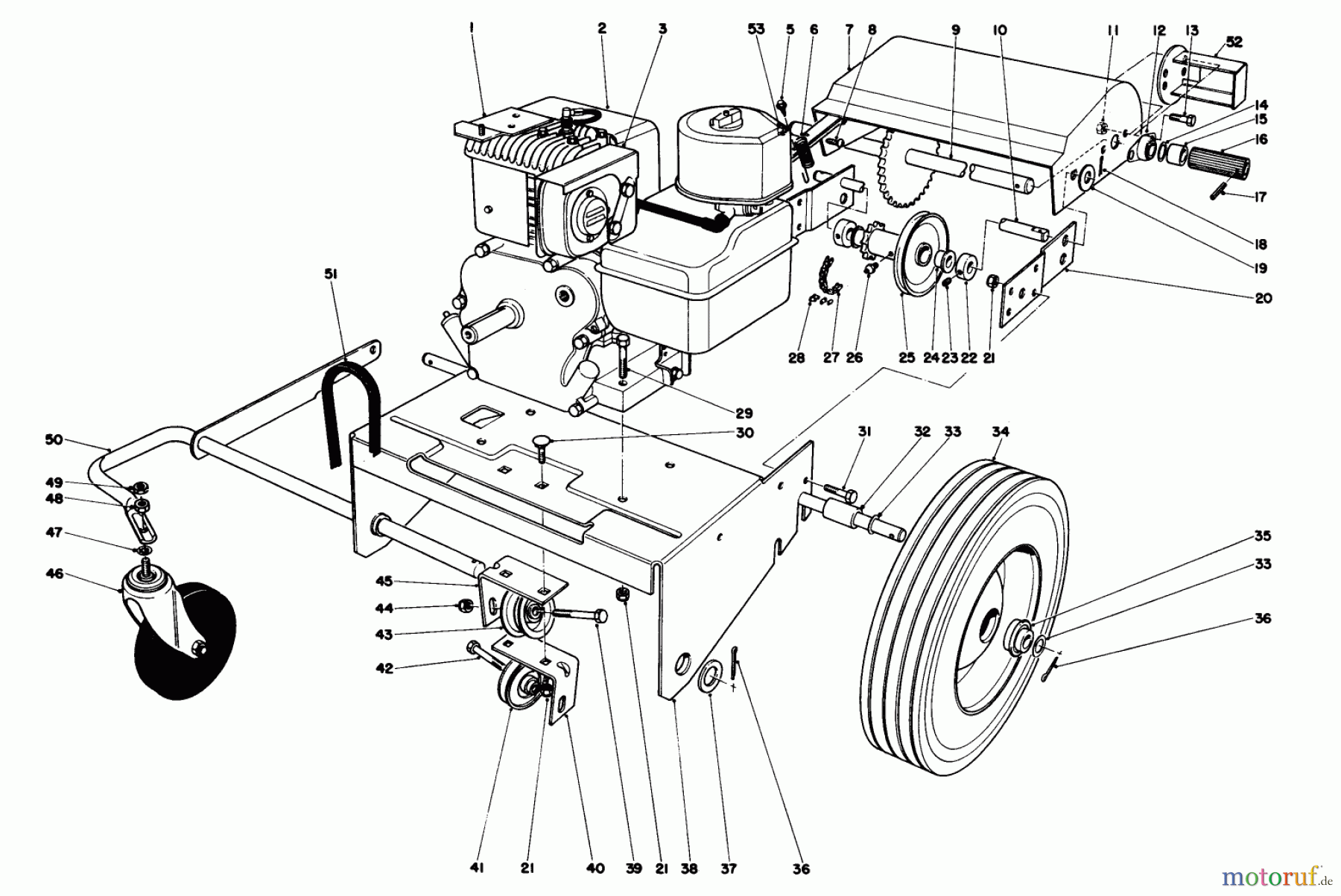  Laubbläser / Laubsauger 62923 - Toro 5 hp Lawn Vacuum (SN: 9000001 - 9999999) (1989) ENGINE AND BASE ASSEMBLY (MODEL 62923)