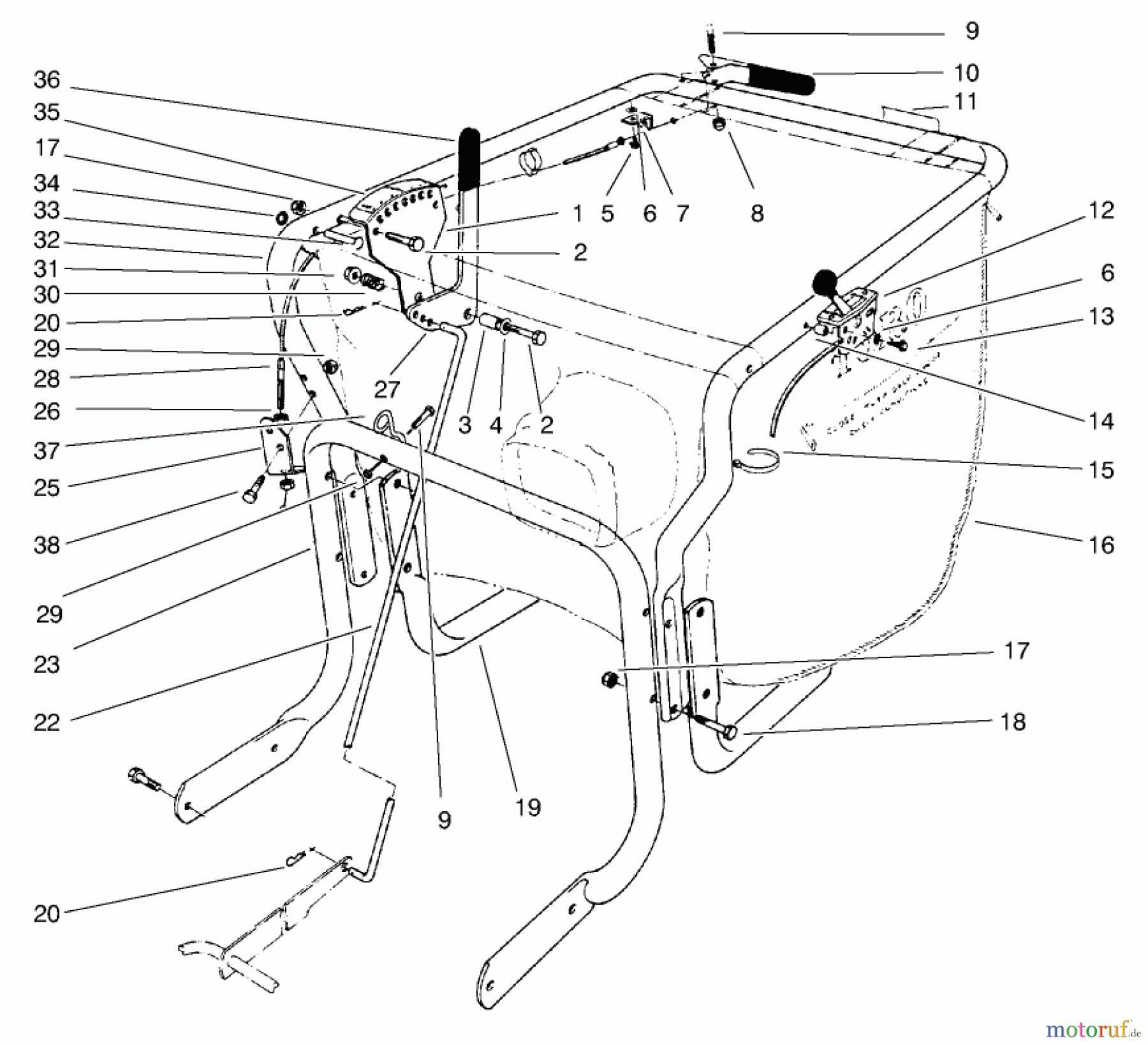  Laubbläser / Laubsauger 62924 - Toro 5 hp Lawn Vacuum (SN: 200000001 - 200999999) (2000) CONTROL & HANDLE ASSEMBLY