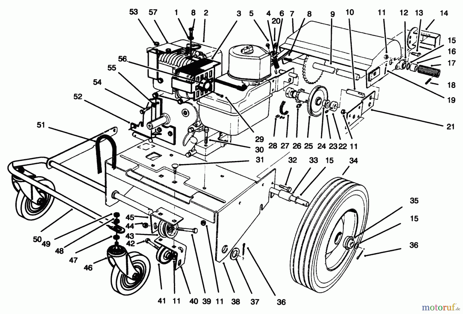  Laubbläser / Laubsauger 62924 - Toro 5 hp Lawn Vacuum (SN: 6900001 - 6999999) (1996) ENGINE & BASE ASSEMBLY