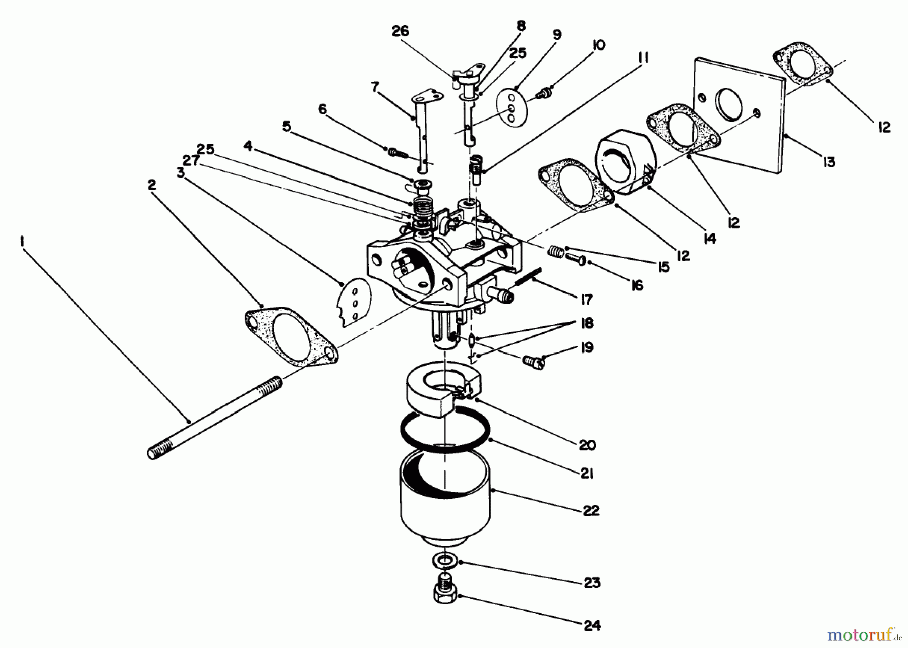  Rasenmäher 22036 - Toro Walk-Behind Mower (SN: 1000001 - 1999999) (1991) CARBURETOR ASSEMBLY (MODEL NO. 47PL0-3)