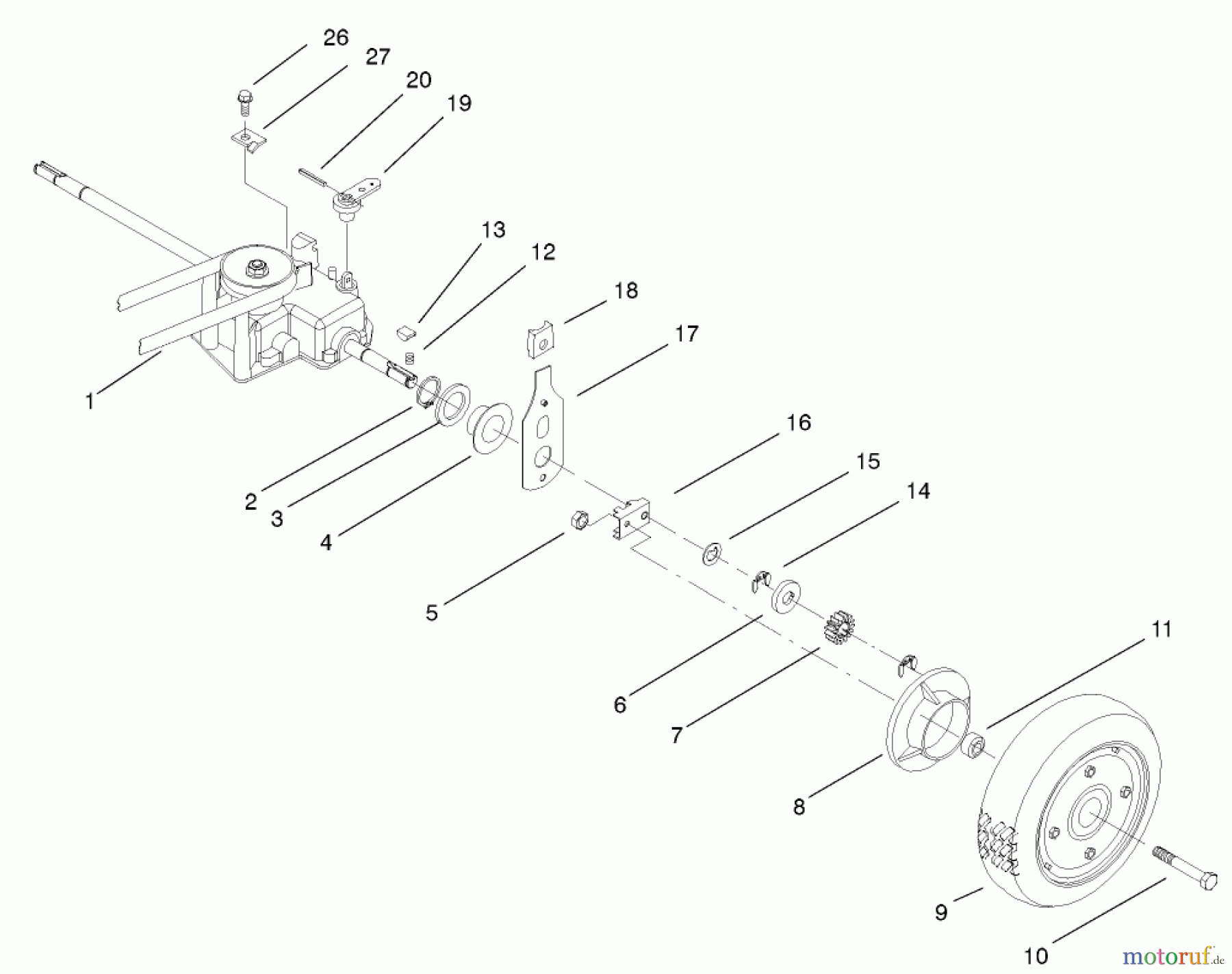  Rasenmäher 22038 - Toro 53cm Walk-Behind Mower (SN: 230000001 - 230999999) (2003) GEAR CASE AND REAR WHEEL ASSEMBLY