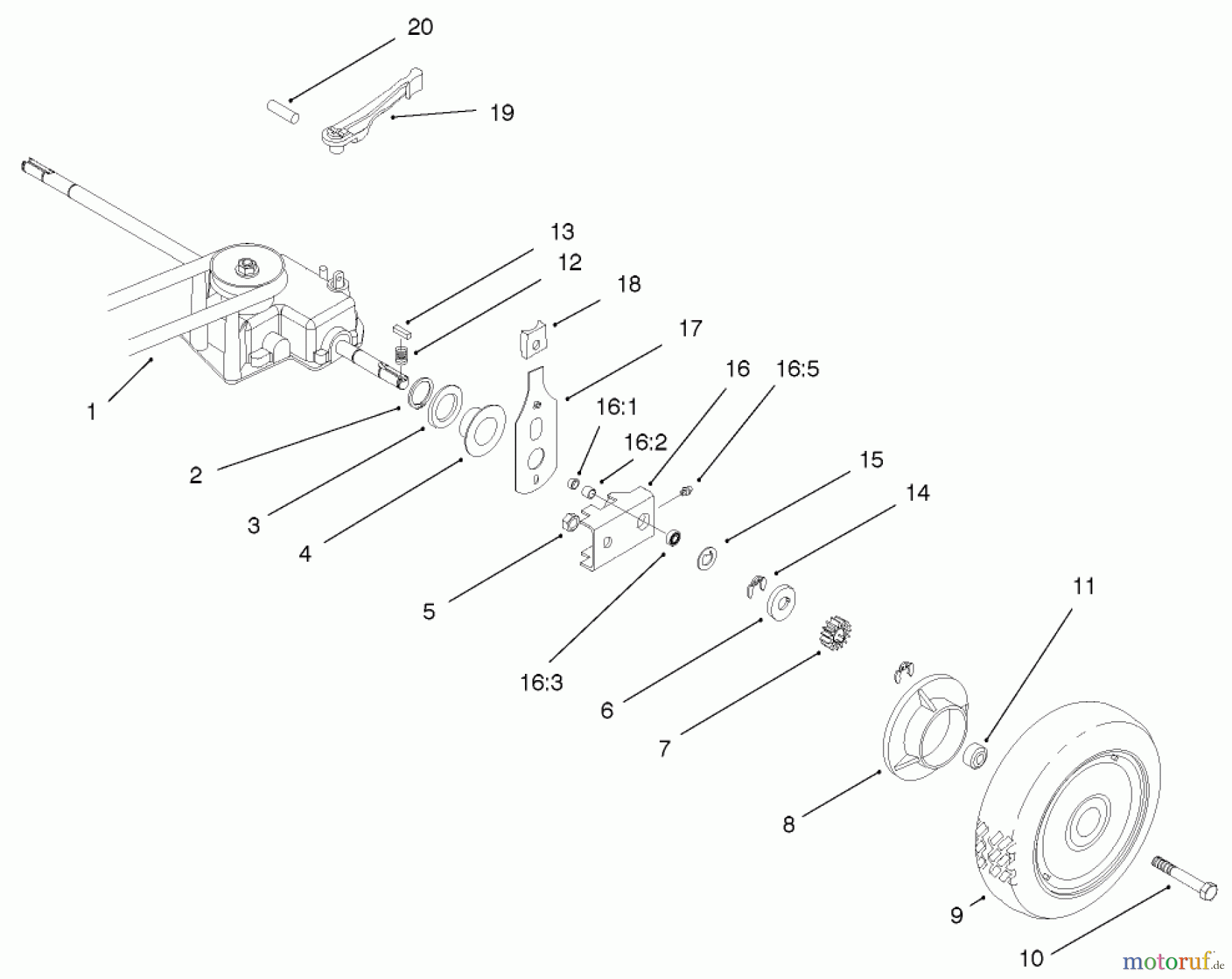  Rasenmäher 22040 - Toro Recycler Walk-Behind Mower (SN: 230000001 - 230999999) (2003) GEAR CASE AND REAR WHEEL ASSEMBLY