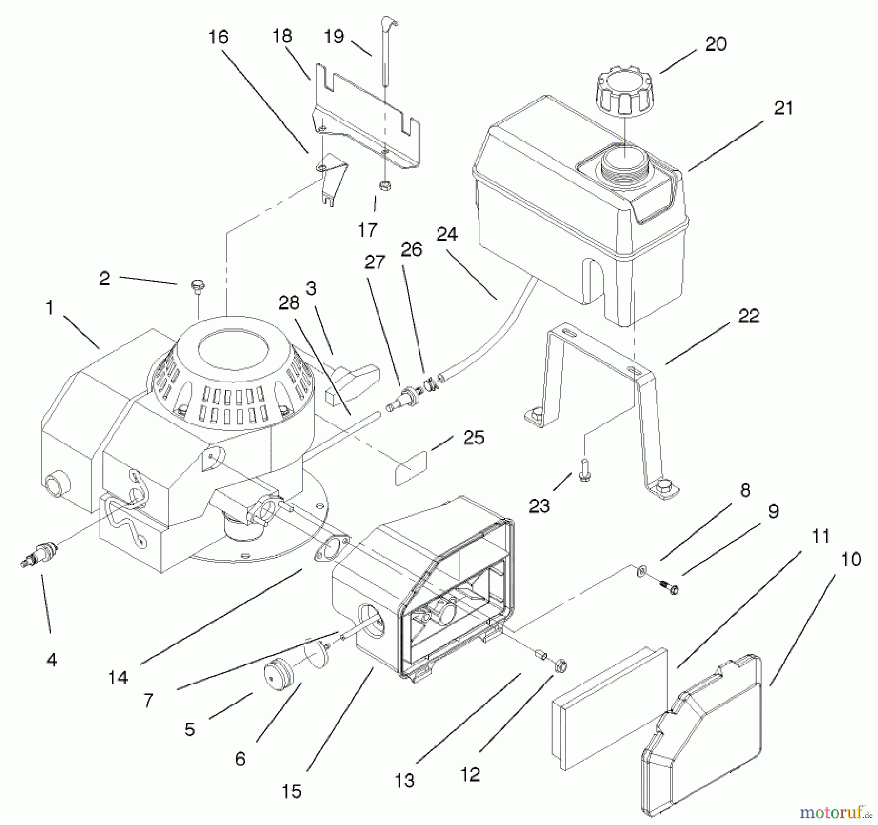  Rasenmäher 22043 - Toro Recycler Mower (SN: 230000001 - 230999999) (2003) FUEL TANK AND BRACKET ASSEMBLY