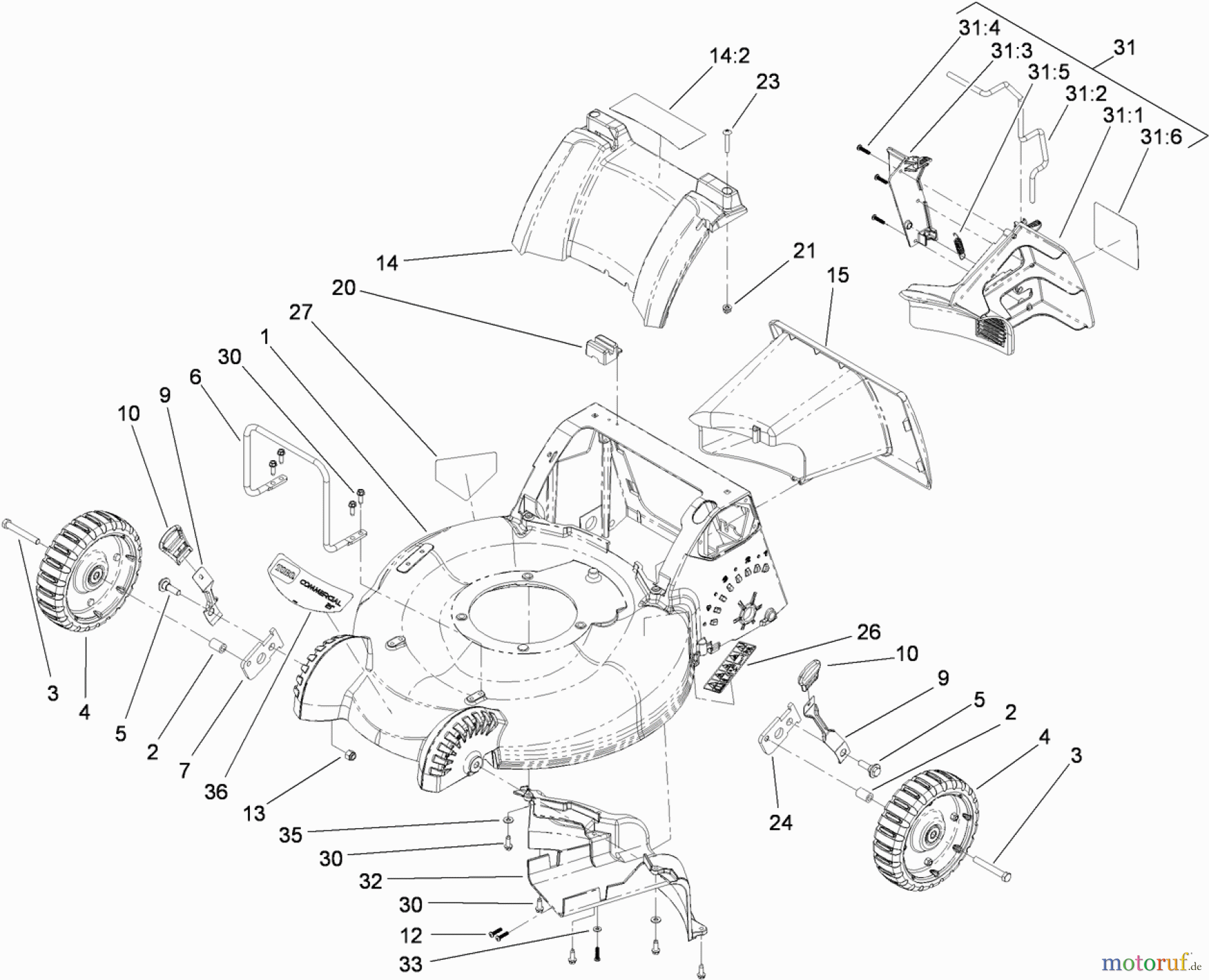  Rasenmäher 22156TE - Toro Commercial 53cm Lawn Mower (SN: 310001001 - 310999999) (2010) HOUSING AND TUNNEL ASSEMBLY