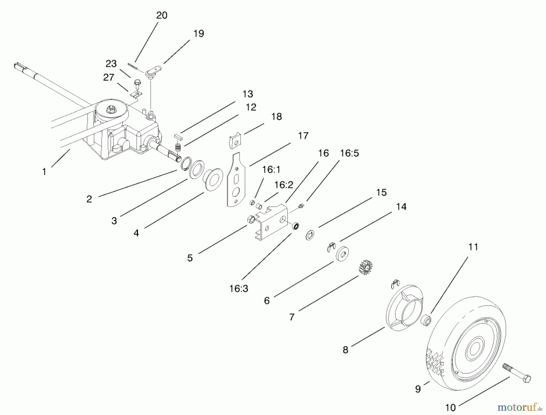  Rasenmäher 22157 - Toro 53cm Recycler/Rear-Bagger Mower (SN: 9900001 - 9999999) (1999) GEAR CASE & REAR WHEEL ASSEMBLY