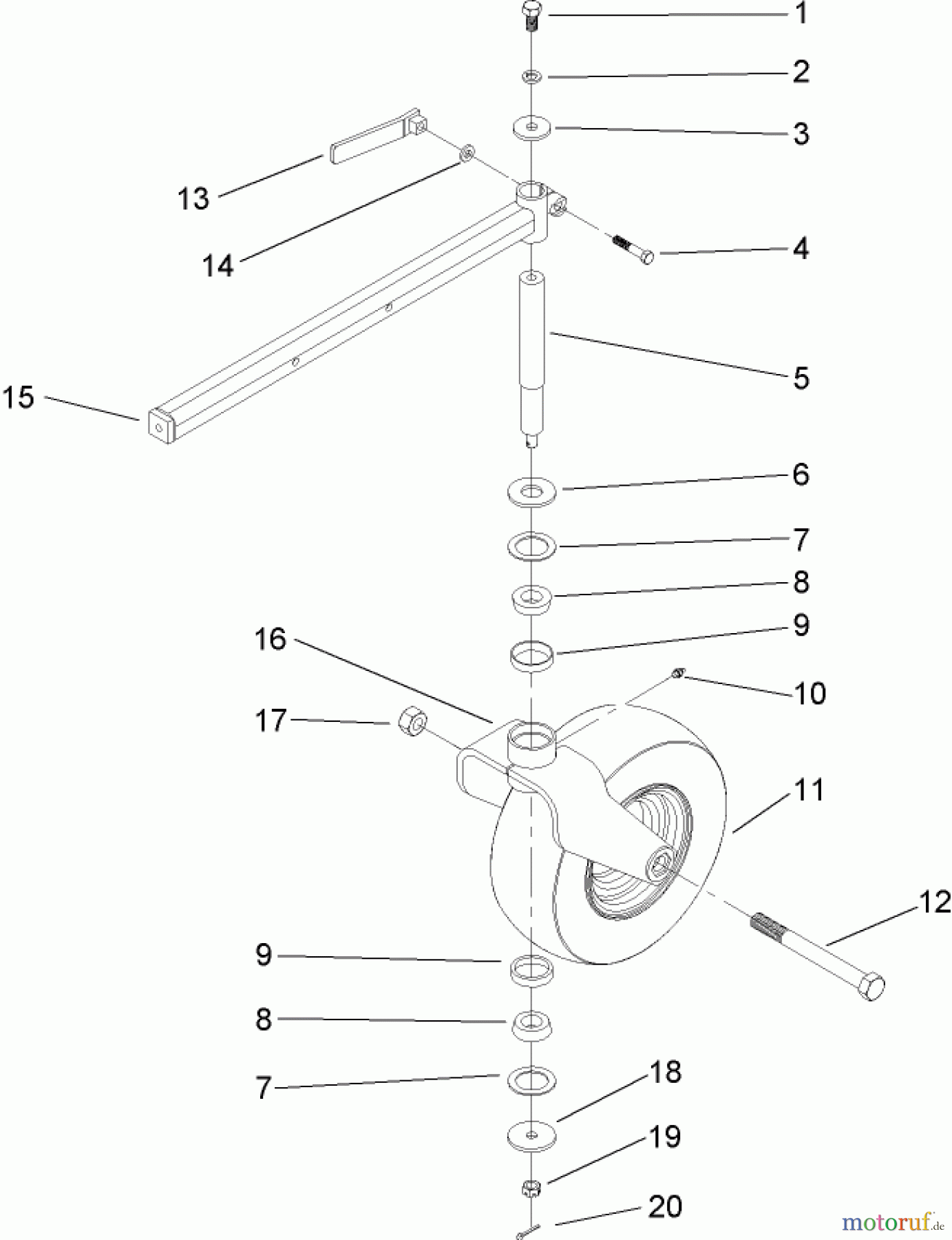  Compact Utility Attachments 22425 - Toro Power Box Rake, Dingo Compact Utility Loaders (SN: 270000001 - 270000050) (2007) CASTOR WHEEL ASSEMBLY NO. 107-9410