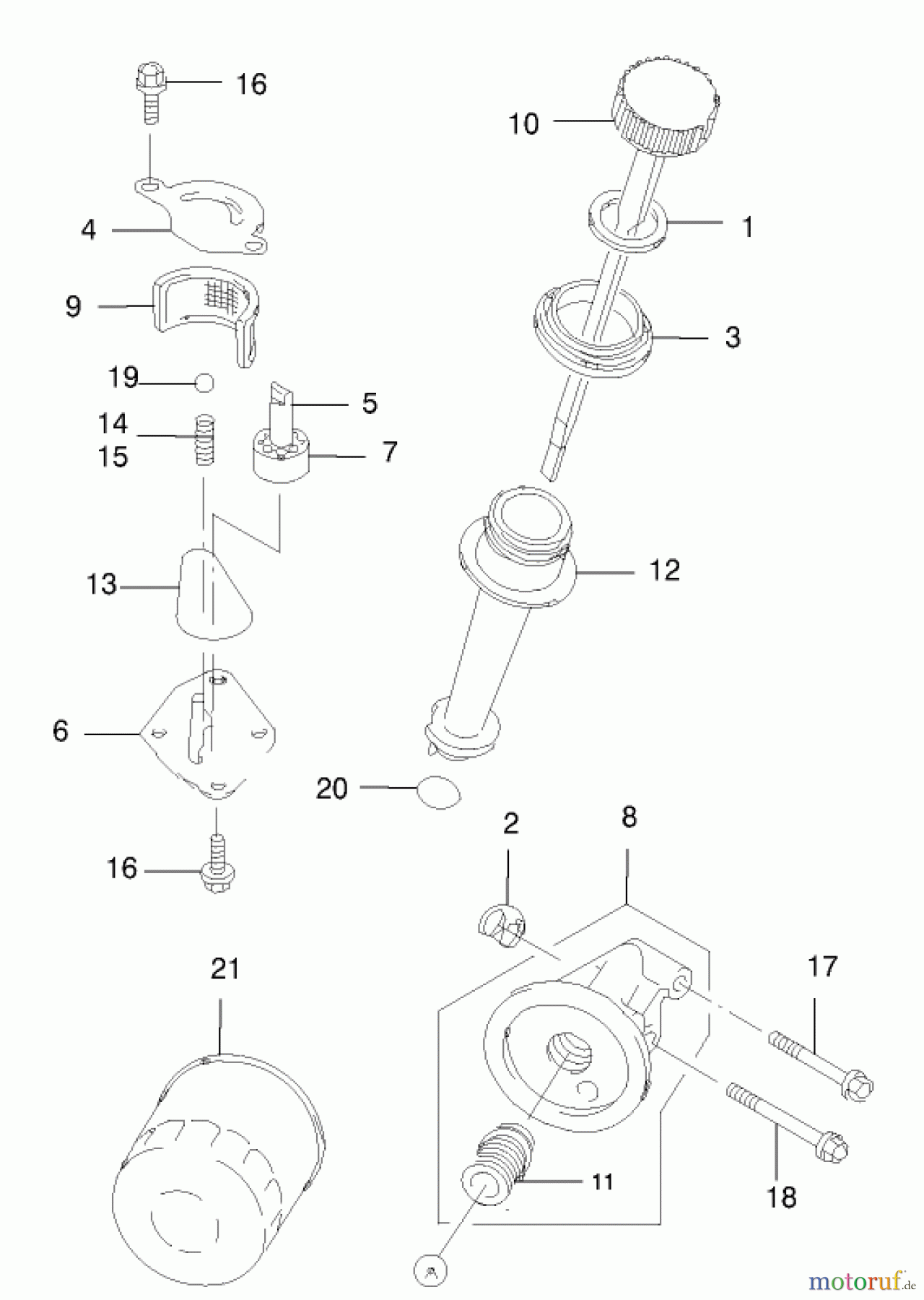  Rasenmäher 22173 - Toro 53cm Heavy-Duty Recycler Mower (SN: 210000001 - 210999999) (2001) DIPSTICK/OIL FILTER ASSEMBLY