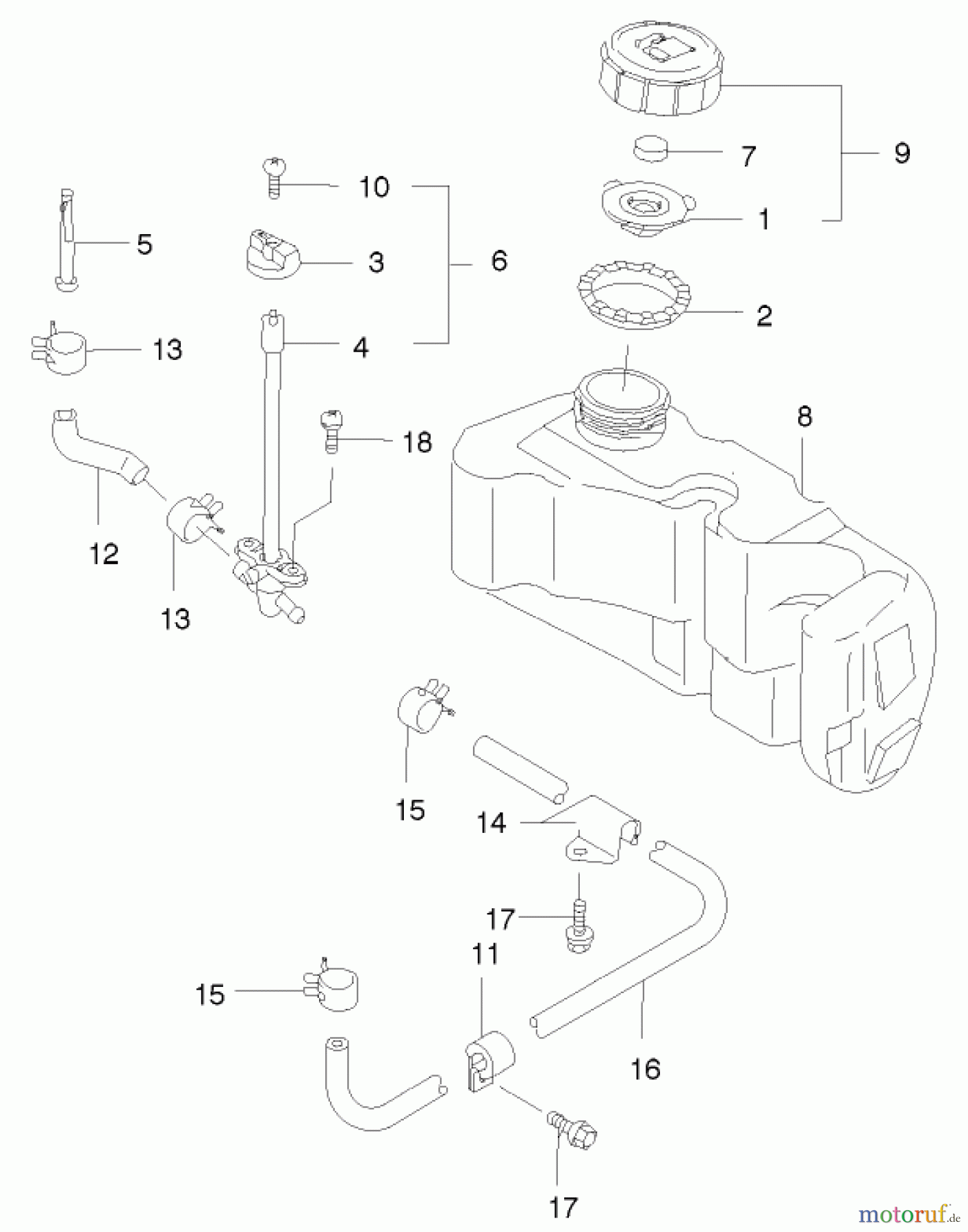  Rasenmäher 22174 - Toro 53cm Heavy-Duty Recycler Mower (SN: 210000001 - 210999999) (2001) FUEL TANK AND FUEL VALVE ASSEMBLY