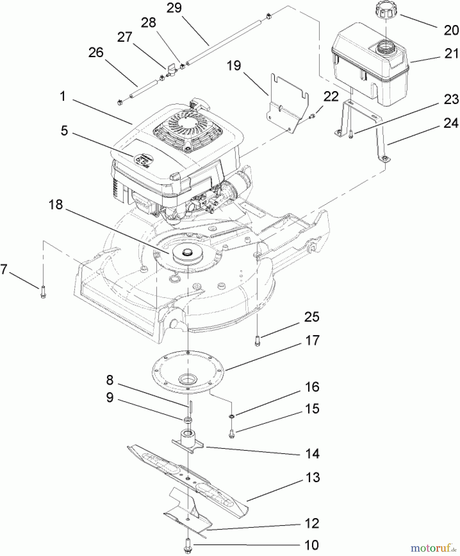  Rasenmäher 22176TE - Toro 53cm Heavy-Duty Recycler Mower (SN: 240000001 - 240999999) (2004) ENGINE, FUEL TANK AND BLADE ASSEMBLY