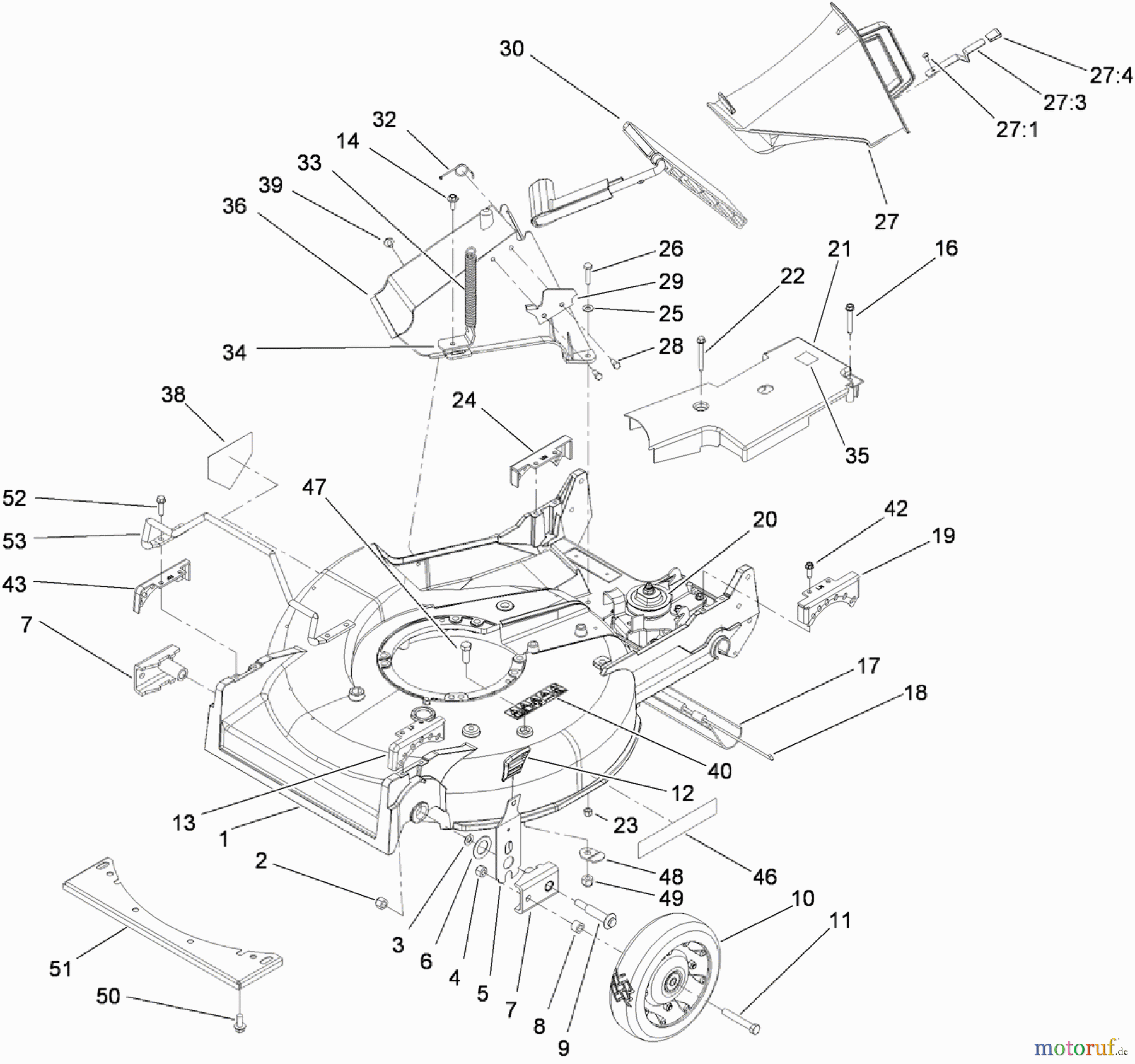  Rasenmäher 22177TE - Toro 53cm Heavy-Duty Recycler Mower (SN: 310000001 - 310999999) (2010) HOUSING, CHUTE AND WHEEL ASSEMBLY