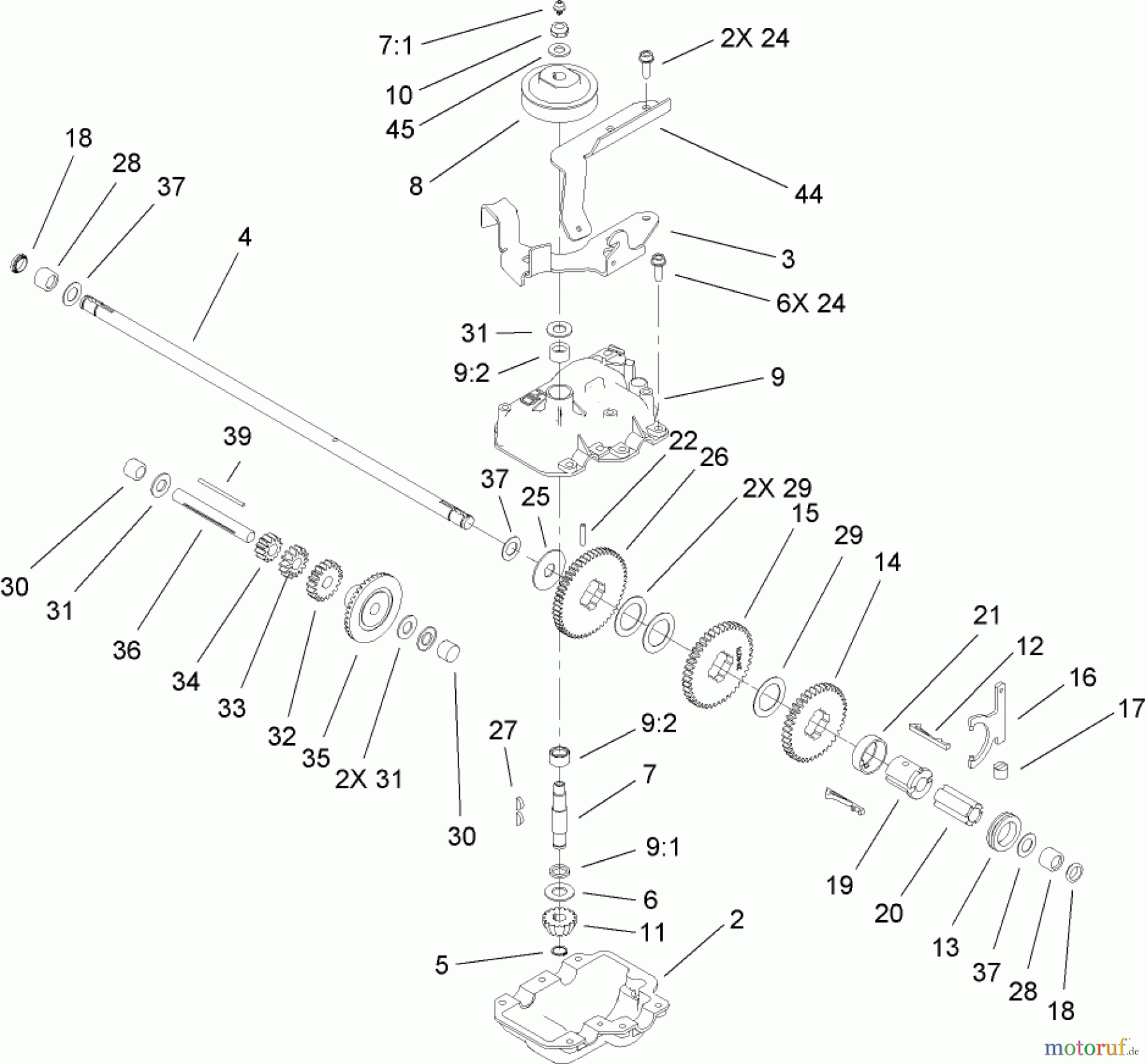  Rasenmäher 22179TE - Toro 53cm Heavy-Duty Rear Bagger Mower (SN: 260000001 - 260999999) (2006) GEAR CASE ASSEMBLY NO. 110-2100