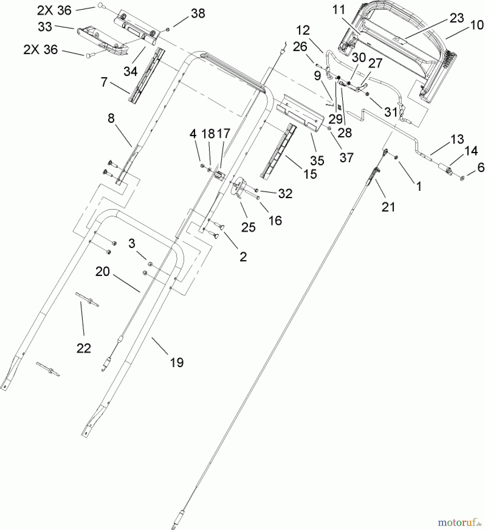  Rasenmäher 22179TE - Toro 53cm Heavy-Duty Rear Bagger Mower (SN: 260000001 - 260999999) (2006) HANDLE AND CABLE ASSEMBLY