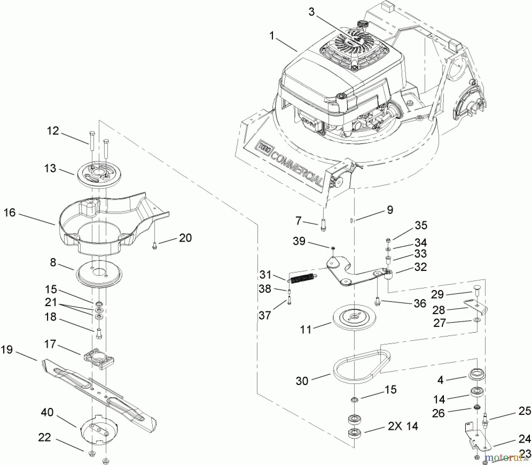  Rasenmäher 22179TE - Toro 53cm Heavy-Duty Rear Bagger Mower (SN: 270000001 - 270004000) (2007) ENGINE AND BLADE BRAKE CLUTCH ASSEMBLY