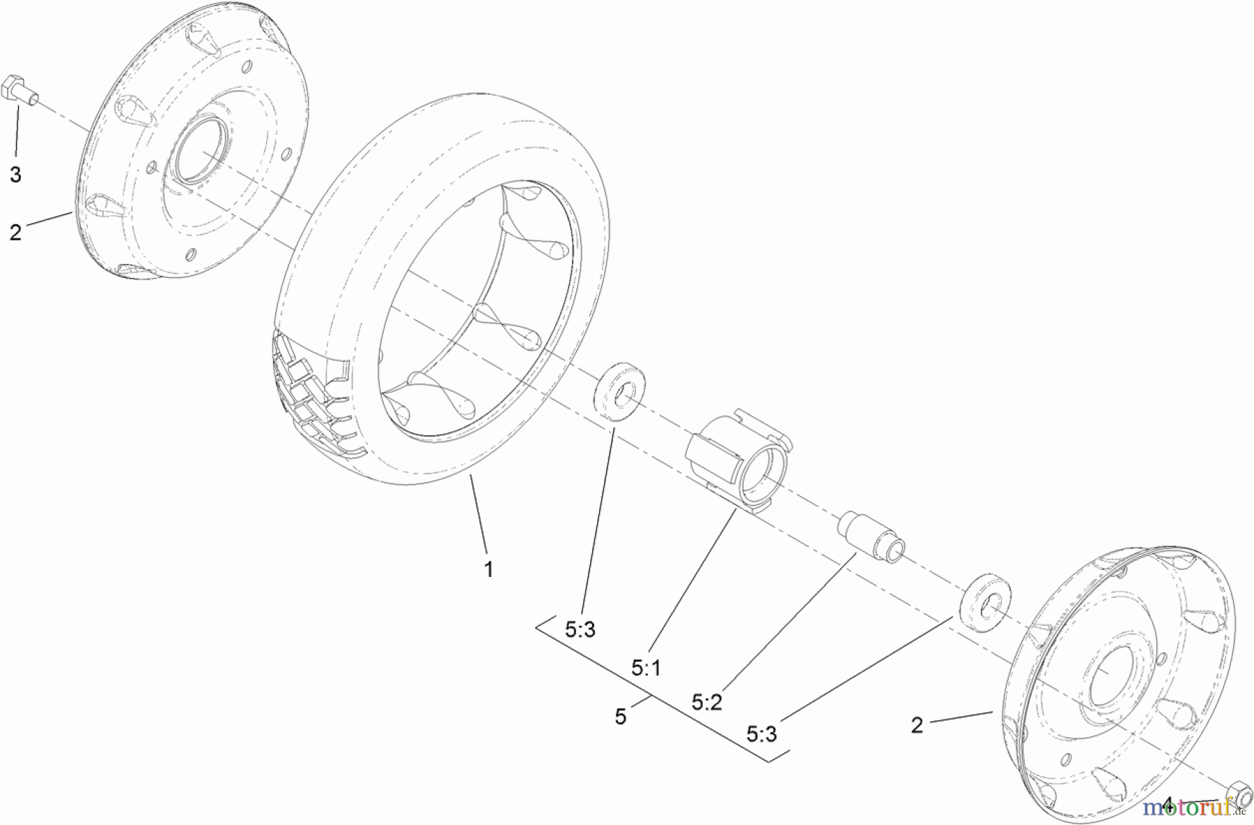  Rasenmäher 22188TE - Toro 53cm Heavy-Duty Recycler Walk-Behind Mower (SN: 313000001 - 313999999) (2013) FRONT WHEEL AND TIRE ASSEMBLY NO. 121-1380