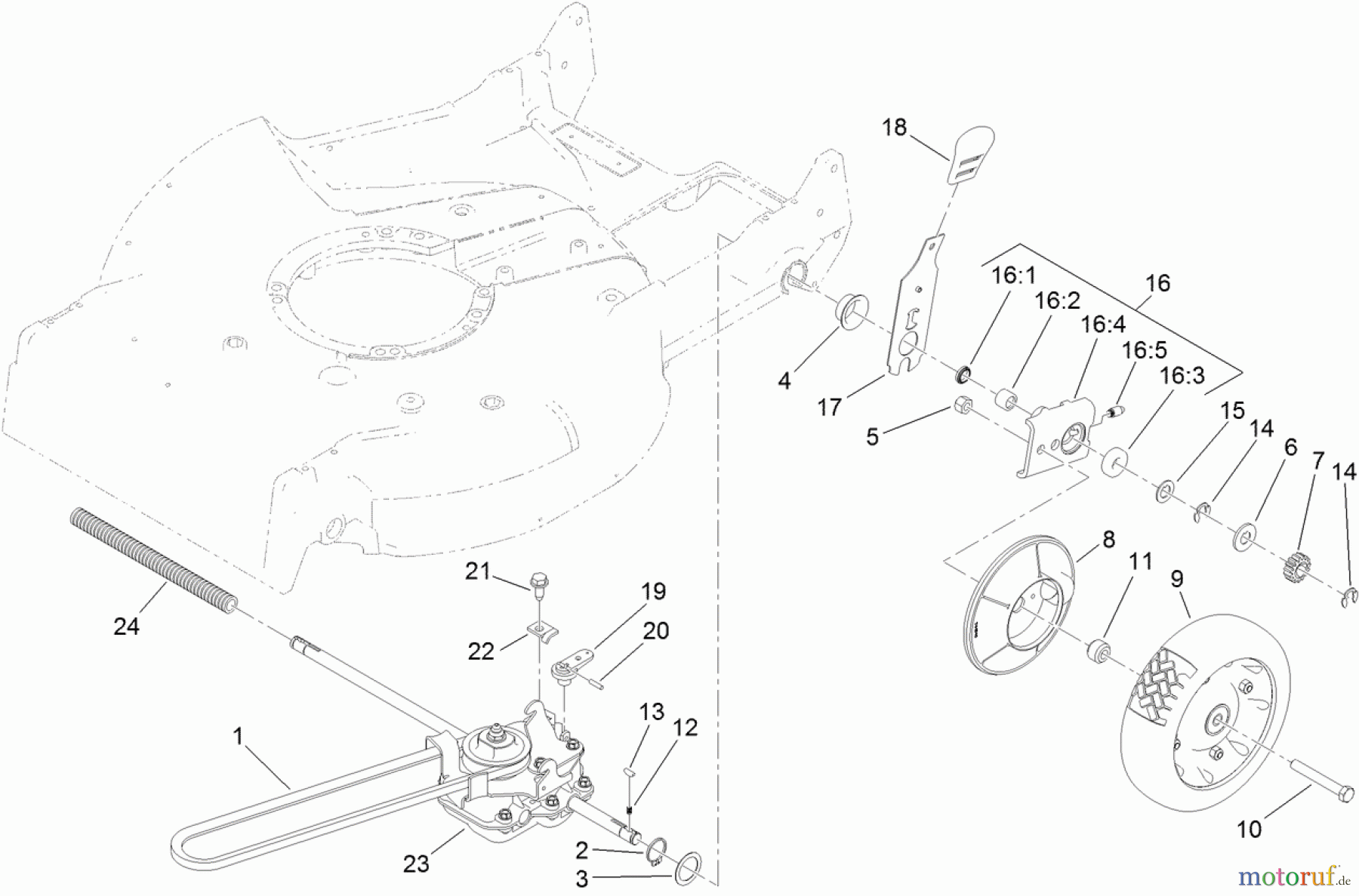  Rasenmäher 22188TE - Toro 53cm Heavy-Duty Recycler Walk-Behind Mower (SN: 313000001 - 313999999) (2013) REAR DRIVE AND WHEEL ASSEMBLY