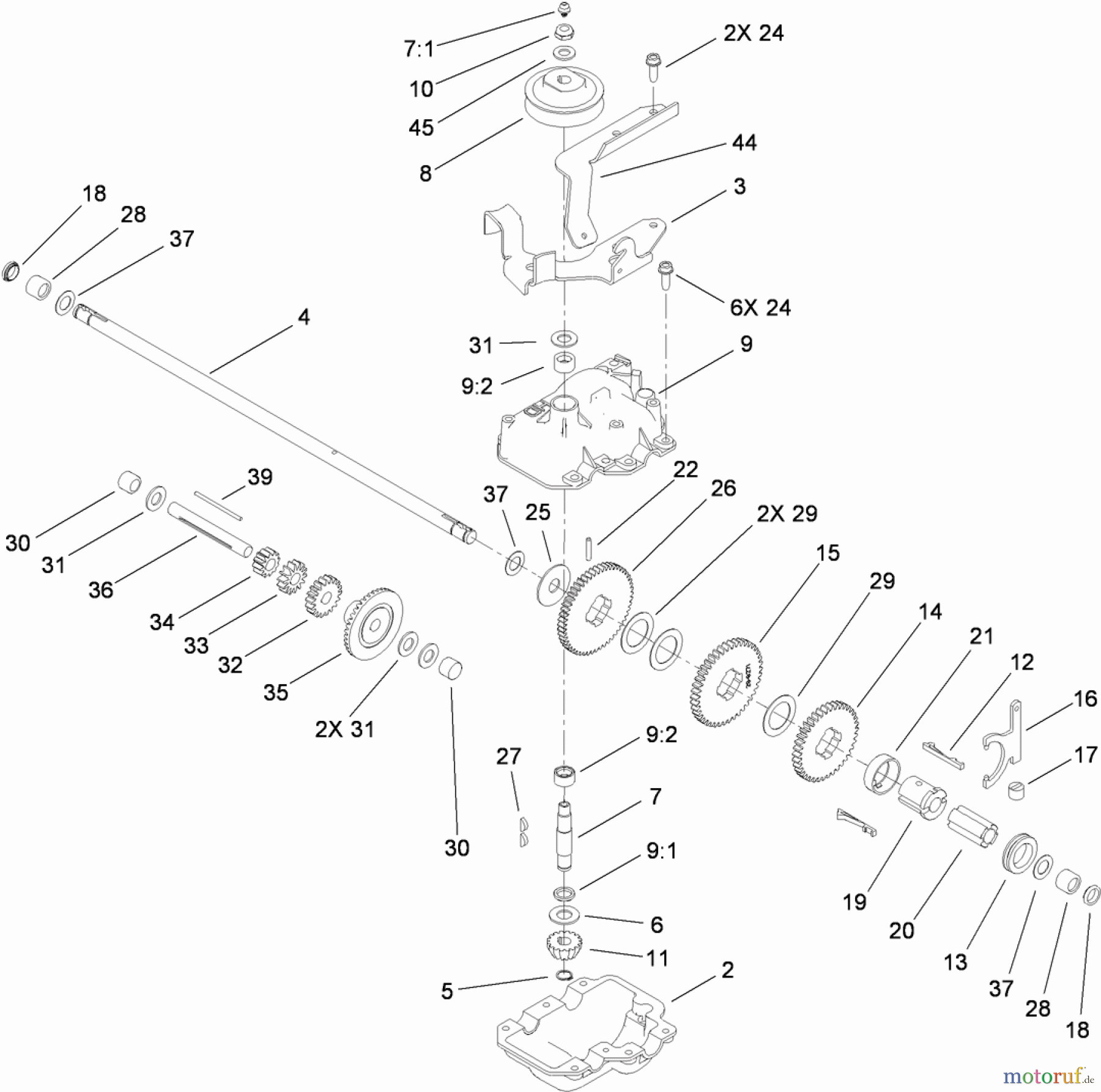  Rasenmäher 22189TE - Toro 53cm Heavy-Duty Rear Bagger Lawn Mower (SN: 312000001 - 312999999) (2012) GEAR CASE ASSEMBLY NO. 110-2100