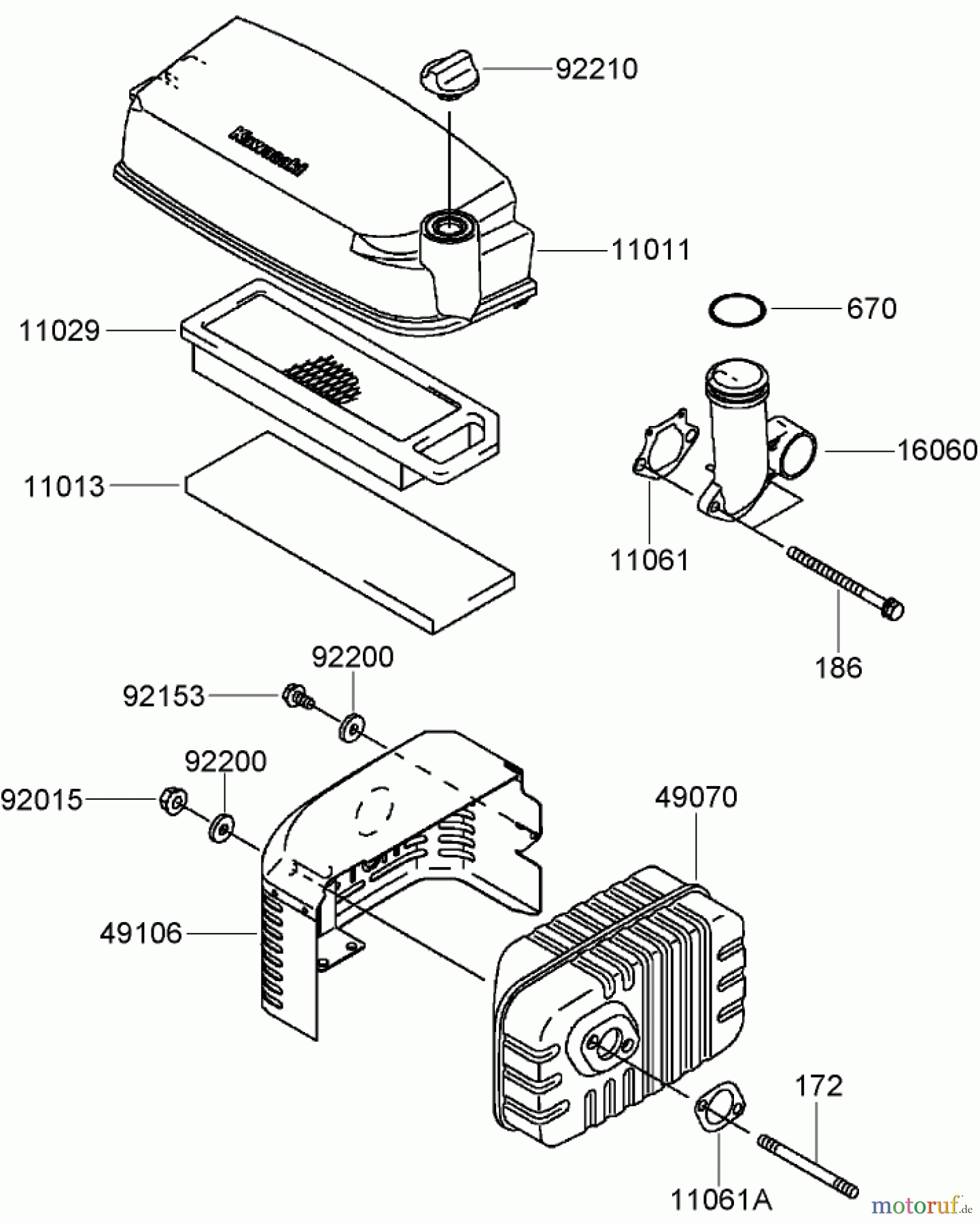  Rasenmäher 22200TE - Toro 66cm Heavy-Duty Rear Bagger Lawn Mower (SN: 280000001 - 280999999) (2008) AIR FILTER AND MUFFLER ASSEMBLY KAWASAKI FJ180V-AS64