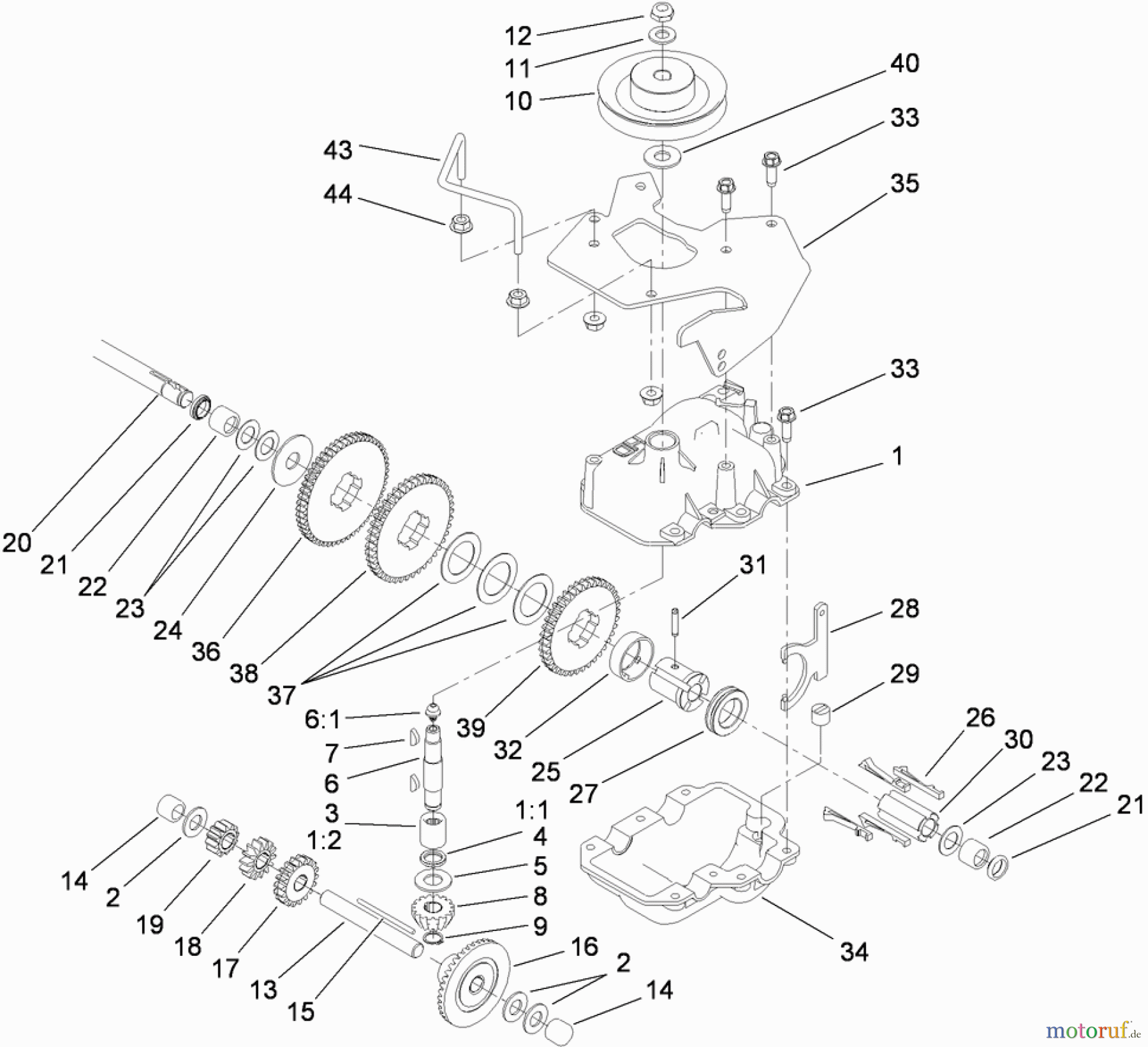  Rasenmäher 22200TE - Toro 66cm Heavy-Duty Rear Bagger Lawn Mower (SN: 280000001 - 280999999) (2008) GEAR CASE ASSEMBLY NO. 109-3558