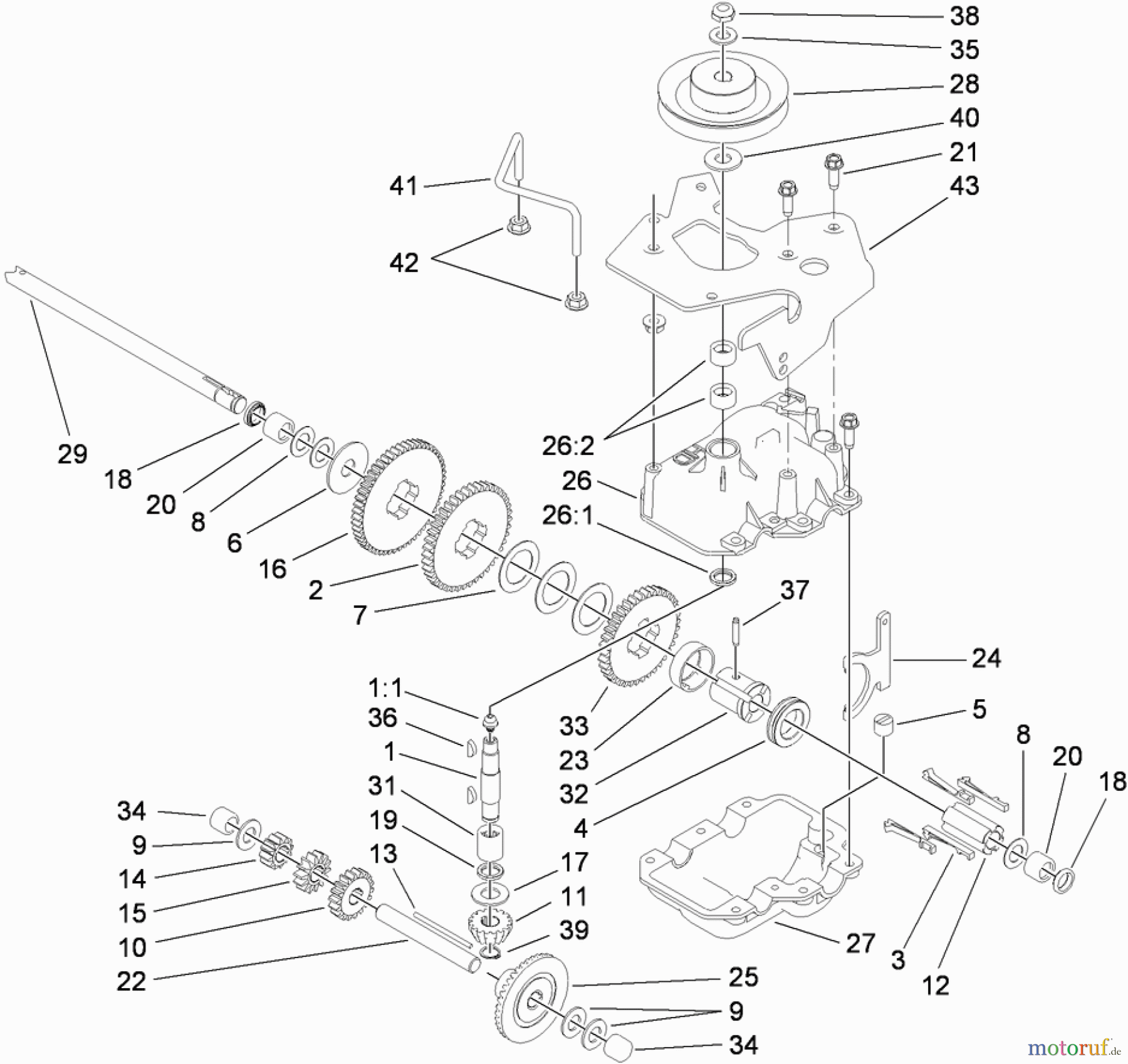  Rasenmäher 22200TE - Toro 66cm Heavy-Duty Rear Bagger Lawn Mower (SN: 310000001 - 310999999) (2010) GEAR CASE ASSEMBLY NO. 116-0786