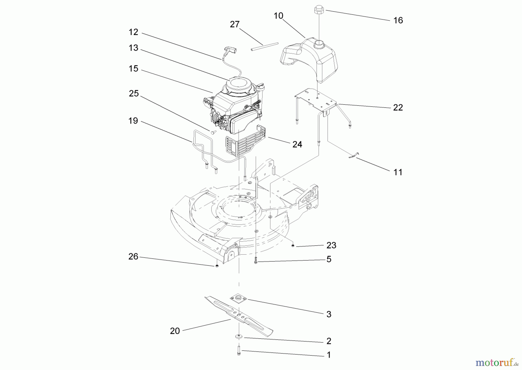  Rasenmäher 22242 - Toro Commercial Side-Discharge Lawnmower (SN: 260000001 - 260999999) (2006) ENGINE, BLADE AND FUEL TANK ASSEMBLY