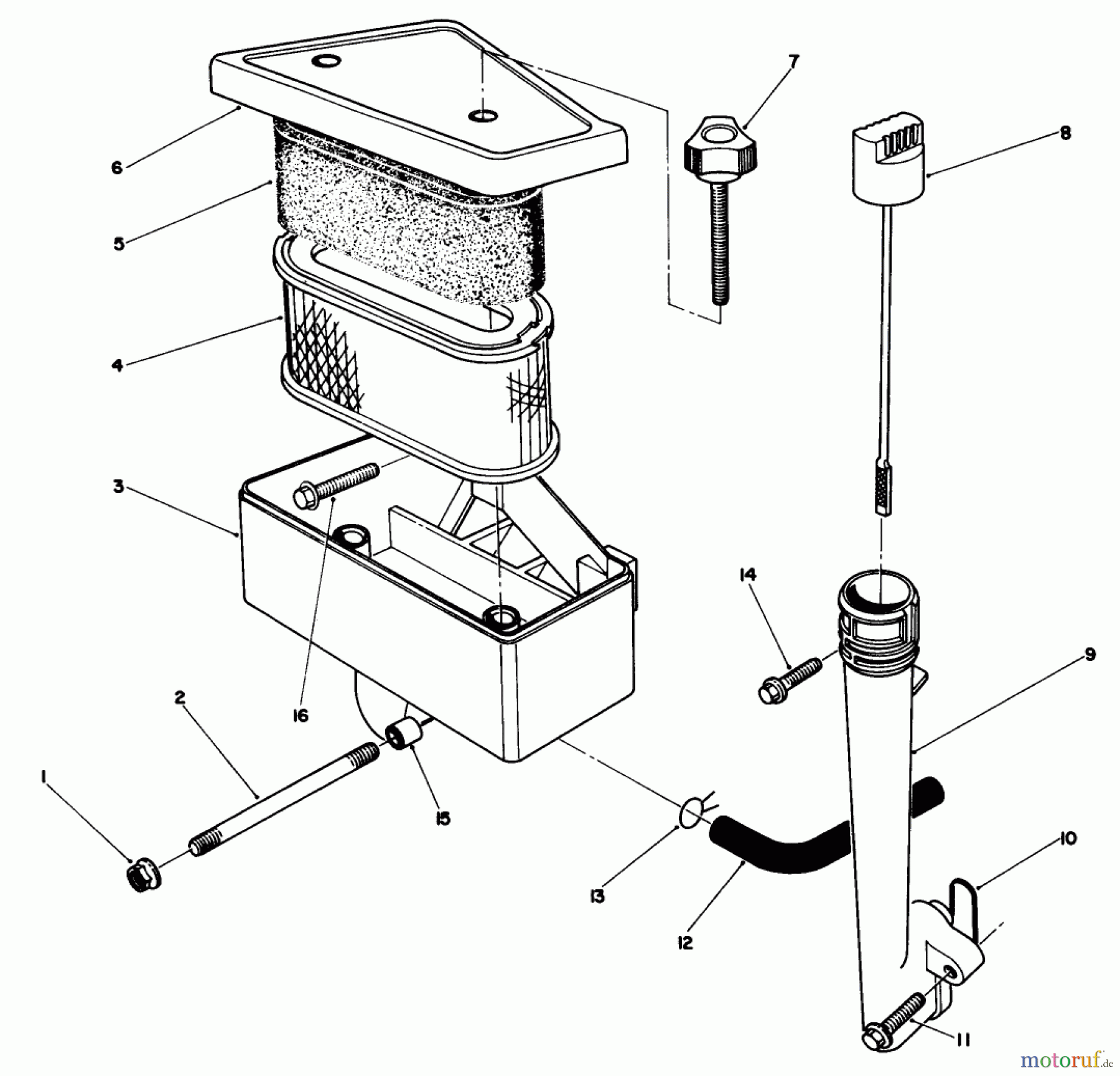  Rasenmäher 22621 - Toro Walk-Behind Mower (SN: 7000001 - 7999999) (1987) AIR CLEANER & OIL FILL TUBE ASSEMBLY