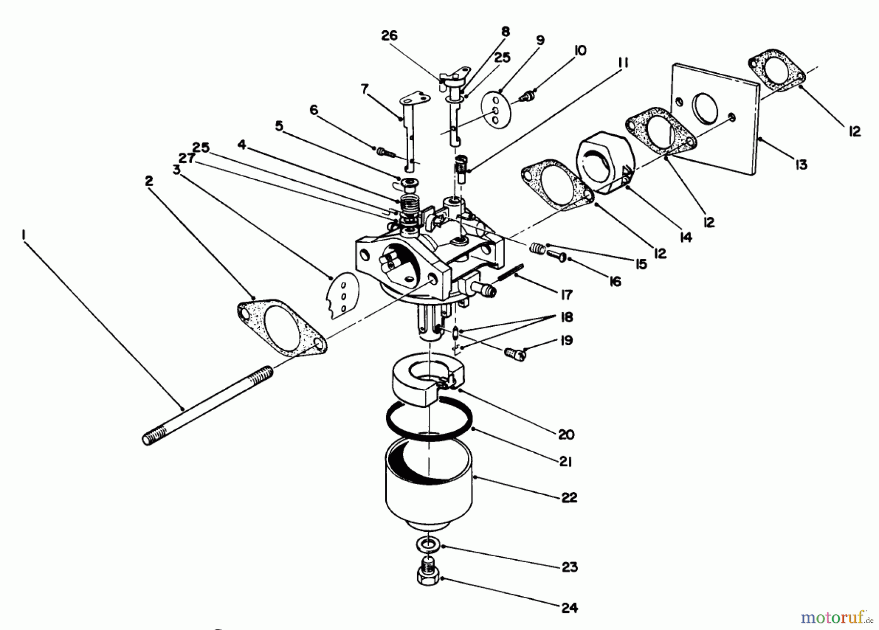  Rasenmäher 22700 - Toro Walk-Behind Mower (SN: 2000001 - 2999999) (1992) CARBURETOR ASSEMBLY (MODEL NO. 47PM1-3)