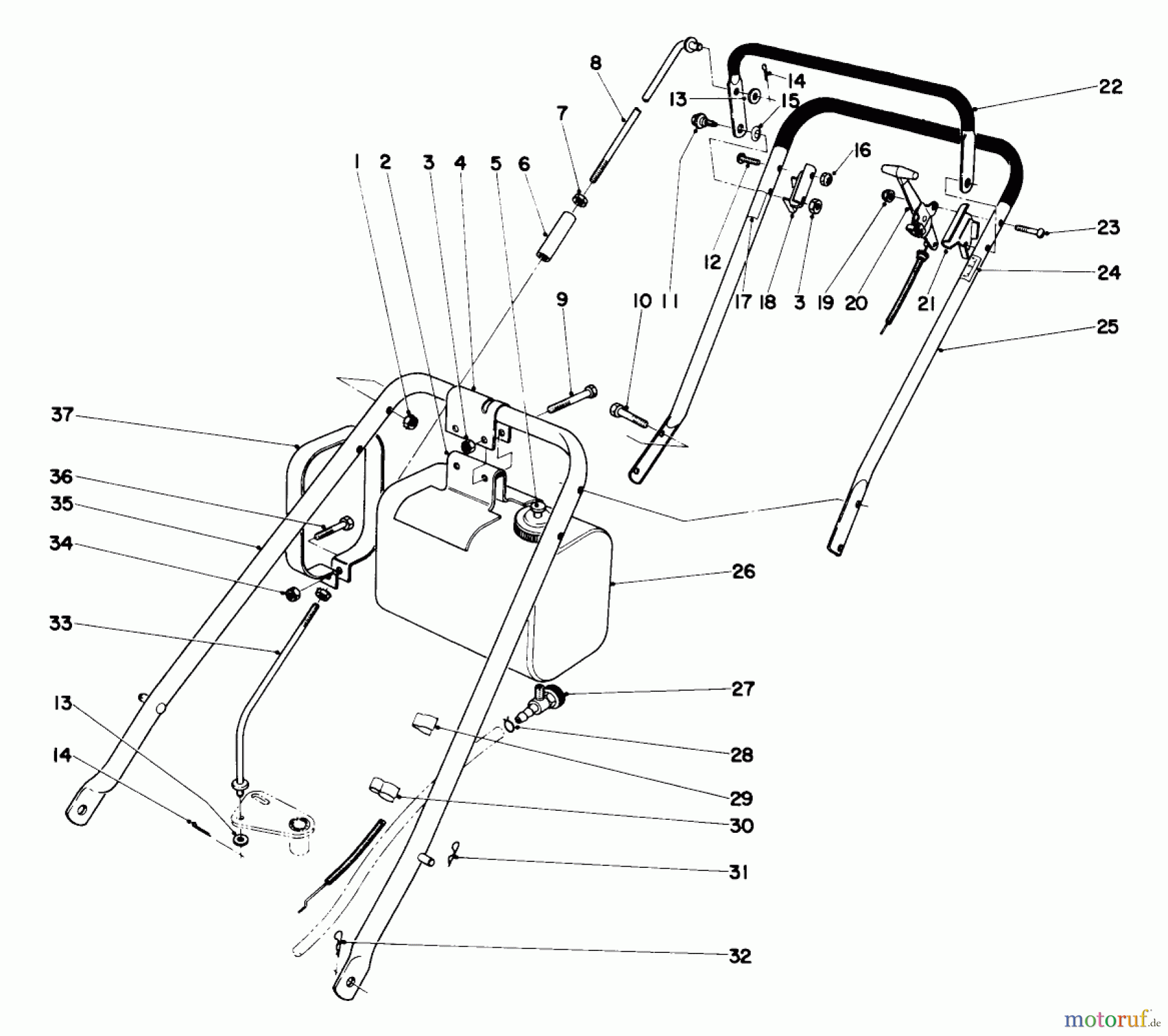  Rasenmäher 23100 - Toro Walk-Behind Mower (SN: 1000001 - 1999999) (1971) HANDLE ASSEMBLY S. P. MODEL