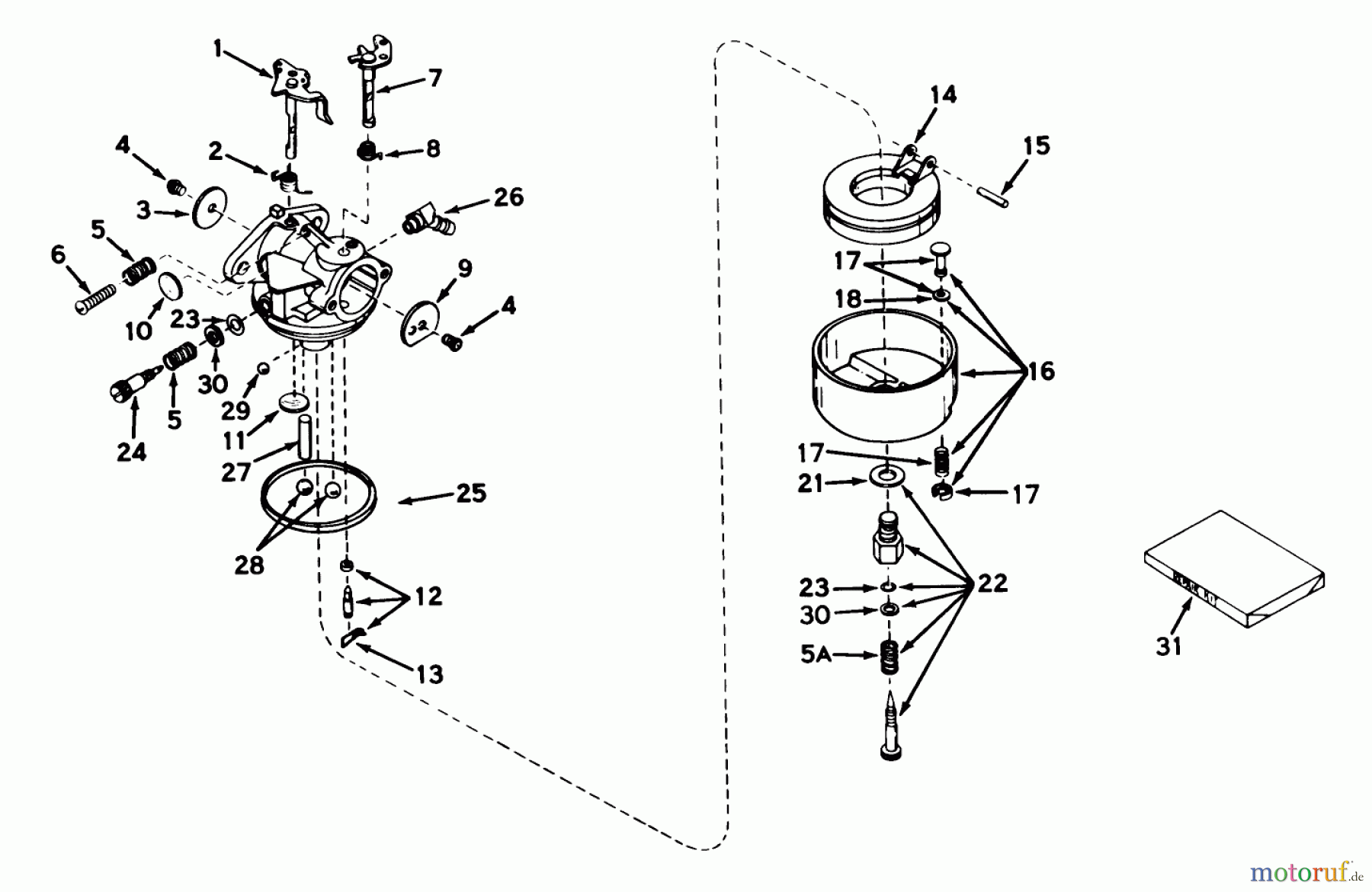  Rasenmäher 23205 - Toro Whirlwind Walk-Behind Mower (SN: 5000001 - 5999999) (1975) CARBURETOR MODEL NO. 631165