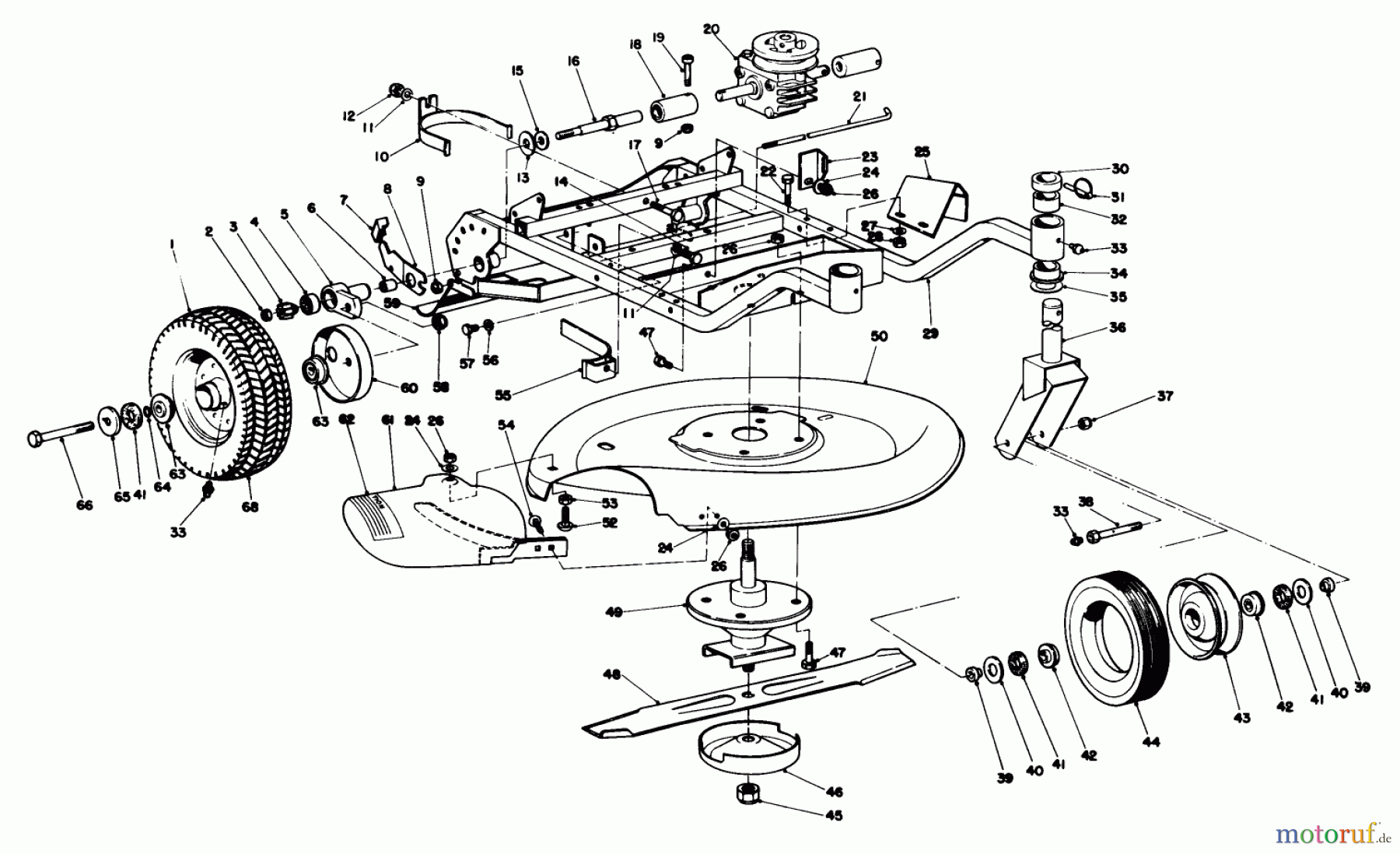  Rasenmäher 23267 - Toro Walk-Behind Mower (SN: 8000001 - 8999999) (1978) FRAME AND CUTTER HOUSING ASSEMBLY