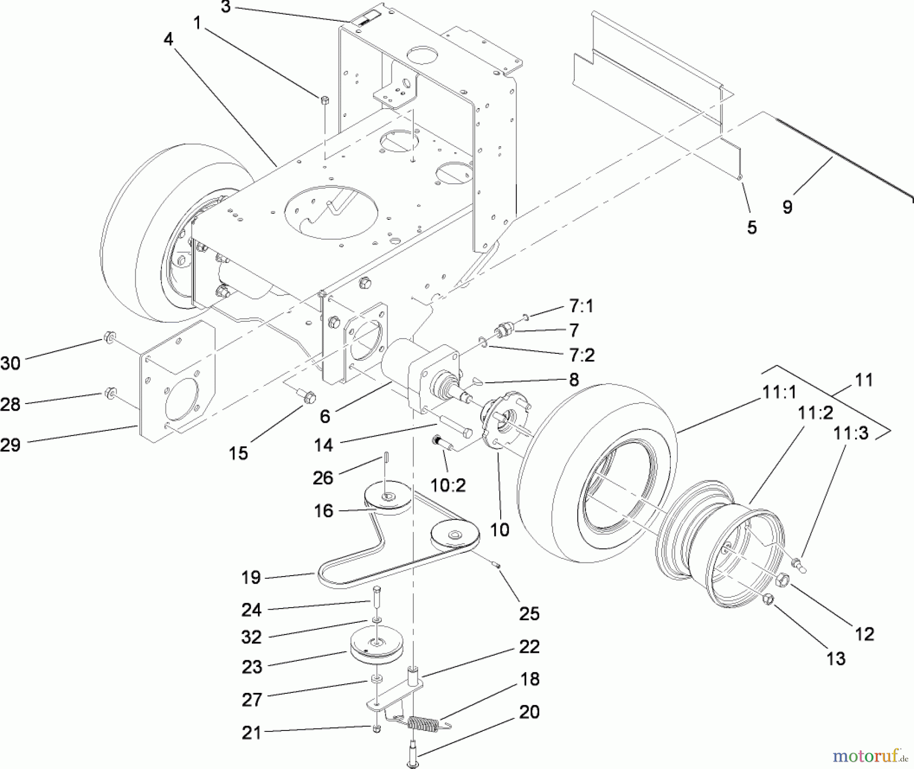  Rasenmäher für Großflächen 30032 - Toro Commercial 91cm Walk-Behind Mower, 15HP, T-Bar, Hydro Drive, TURBO FORCE Cutting Unit (SN: 280000001 - 280999999) (2008) PUMP DRIVE AND WHEEL ASSEMBLY