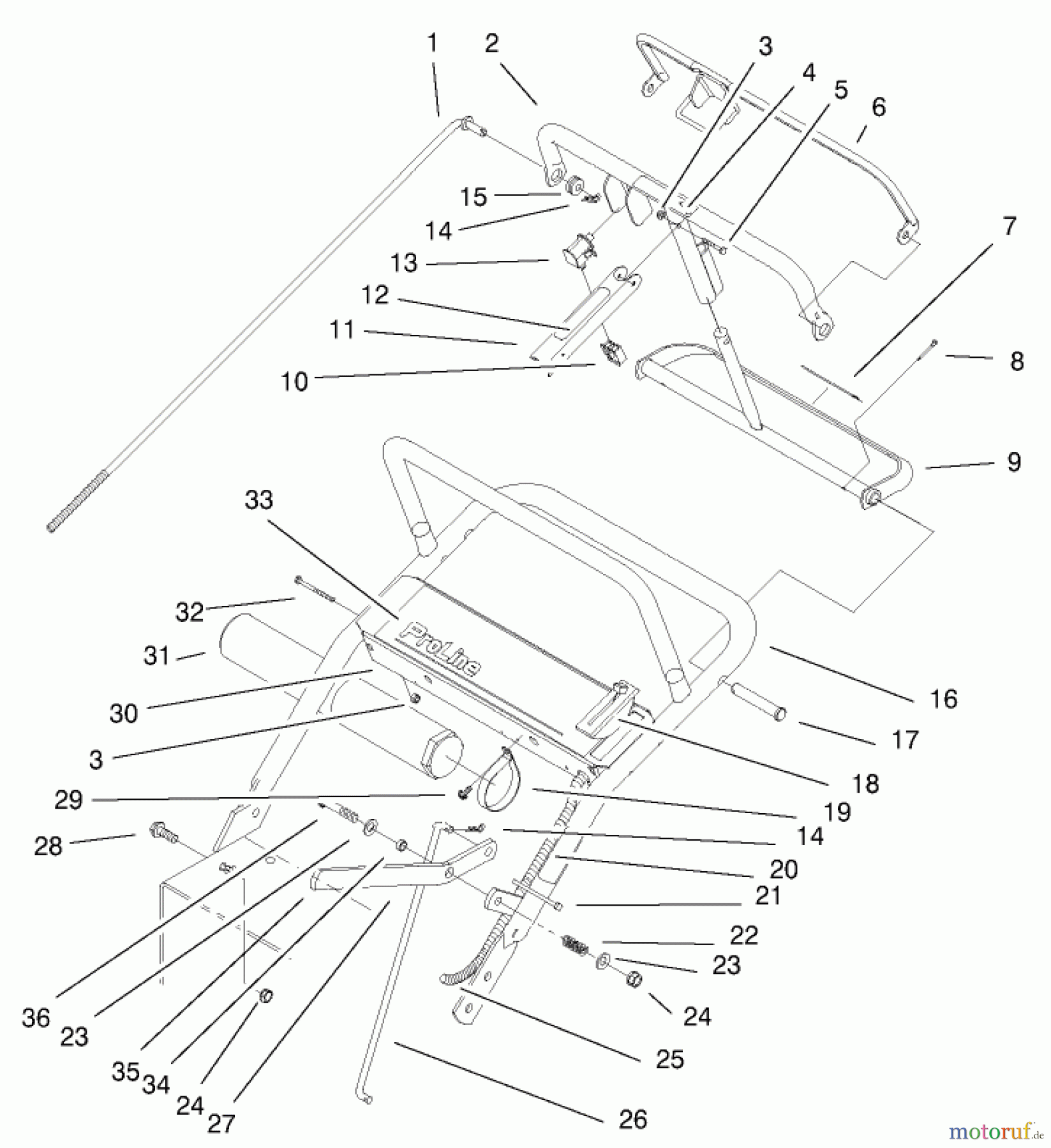  Rasenmäher für Großflächen 30184 - Toro Mid-Size ProLine Mower, Gear Drive, 13 hp, 91cm Side Discharge Deck (SN: 200000001 - 200999999) (2000) UPPER HANDLE ASSEMBLY