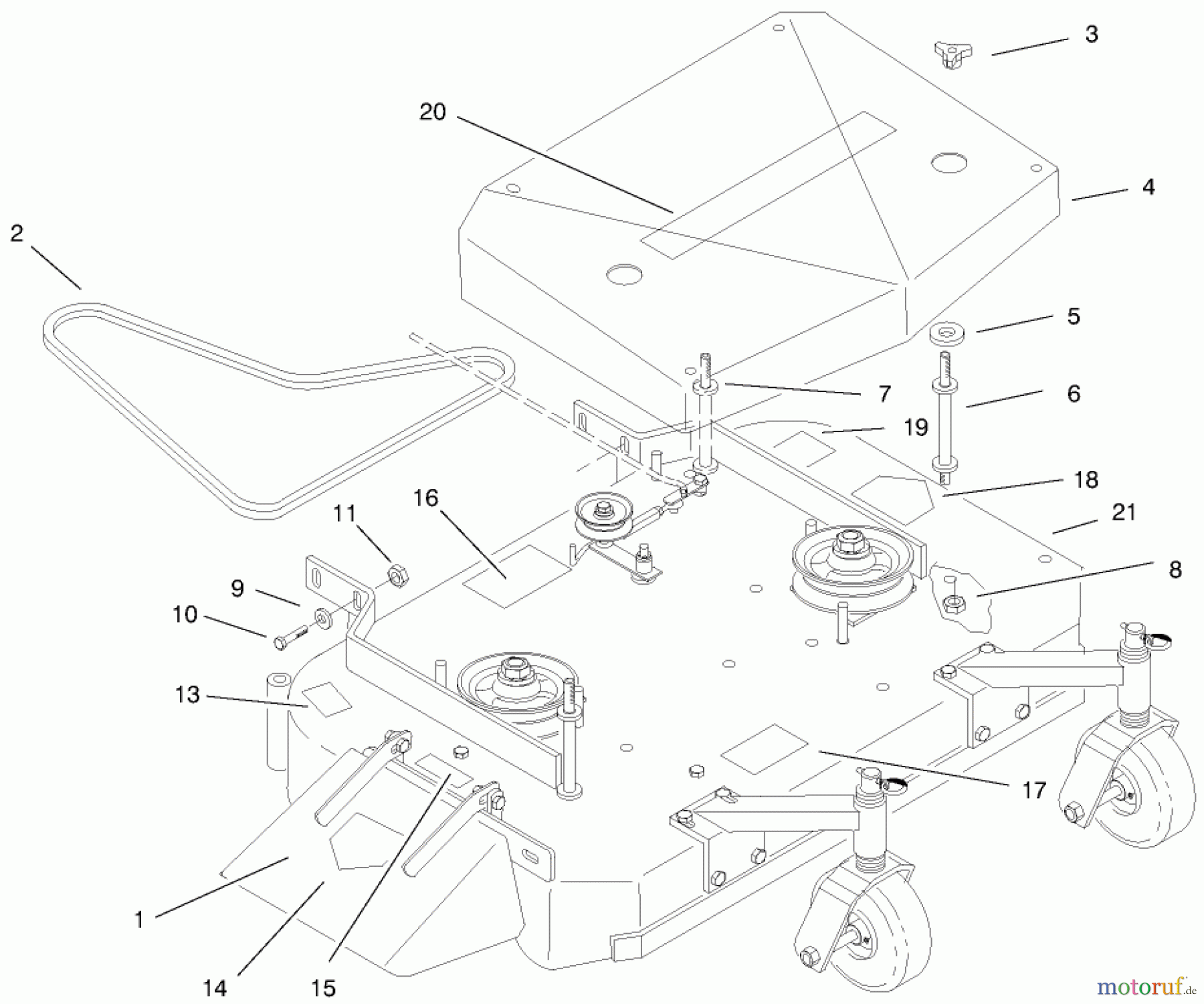  Rasenmäher für Großflächen 30184 - Toro Mid-Size ProLine Mower, Gear Drive, 13 hp, 91cm Side Discharge Deck (SN: 990001 - 999999) (1999) DECK, COVER AND DECK DRIVE BELTS