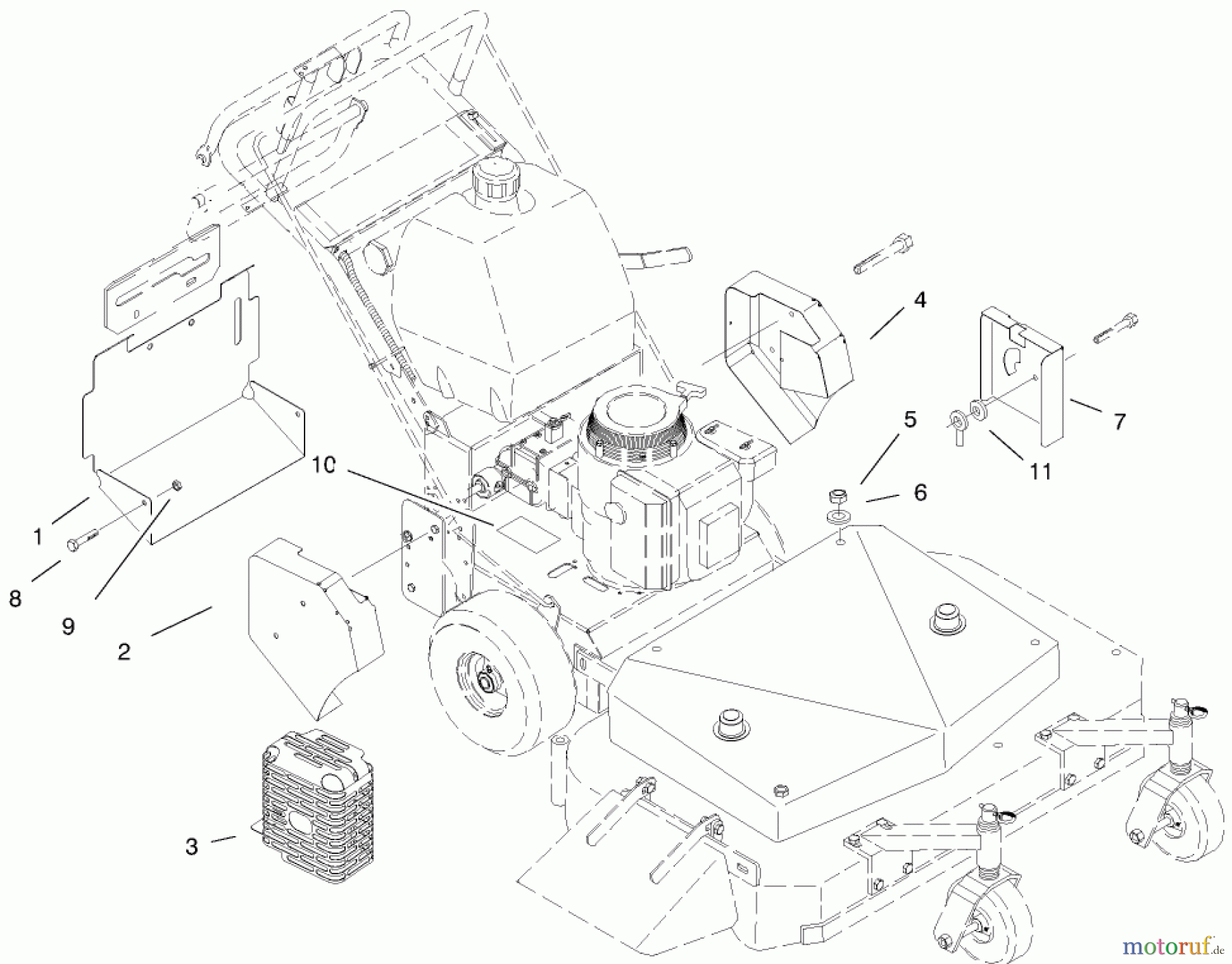  Rasenmäher für Großflächen 30184 - Toro Mid-Size ProLine Mower, Gear Drive, 13 hp, 91cm Side Discharge Deck (SN: 990001 - 999999) (1999) GUARDS-BELT, MUFFLER & REAR DISCHARGE