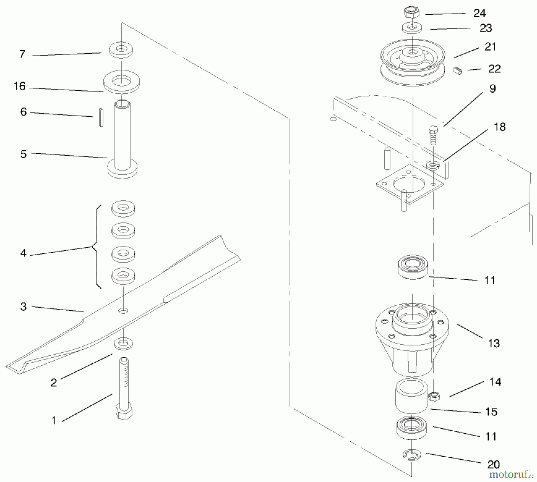  Rasenmäher für Großflächen 30184 - Toro Mid-Size ProLine Mower, Gear Drive, 13 hp, 91cm Side Discharge Deck (SN: 990001 - 999999) (1999) SPINDLES AND BLADES