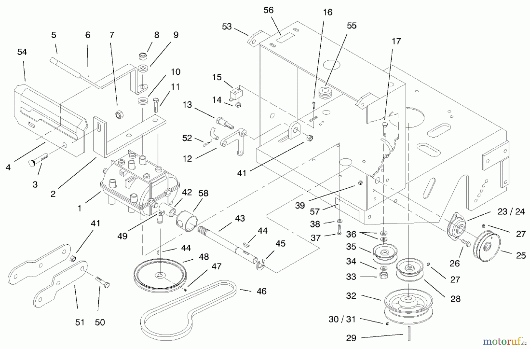  Rasenmäher für Großflächen 30184 - Toro Mid-Size ProLine Mower, Gear Drive, 13 hp, 91cm Side Discharge Deck (SN: 990001 - 999999) (1999) TRANSMISSION, PULLEYS AND DRIVE BELT