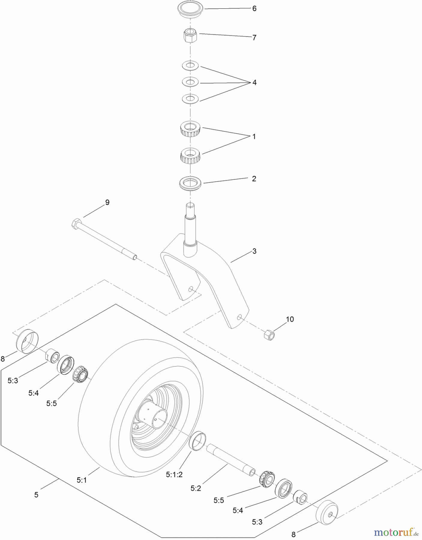  Zerto-Turn Mäher 74142TE - Toro Z Master Commercial 2000 Series Riding Mower, with 48 TURBO FORCE Side Discharge Mower (SN: 314000001 - 314999999) (2014) CASTER FORK AND WHEEL ASSEMBLY