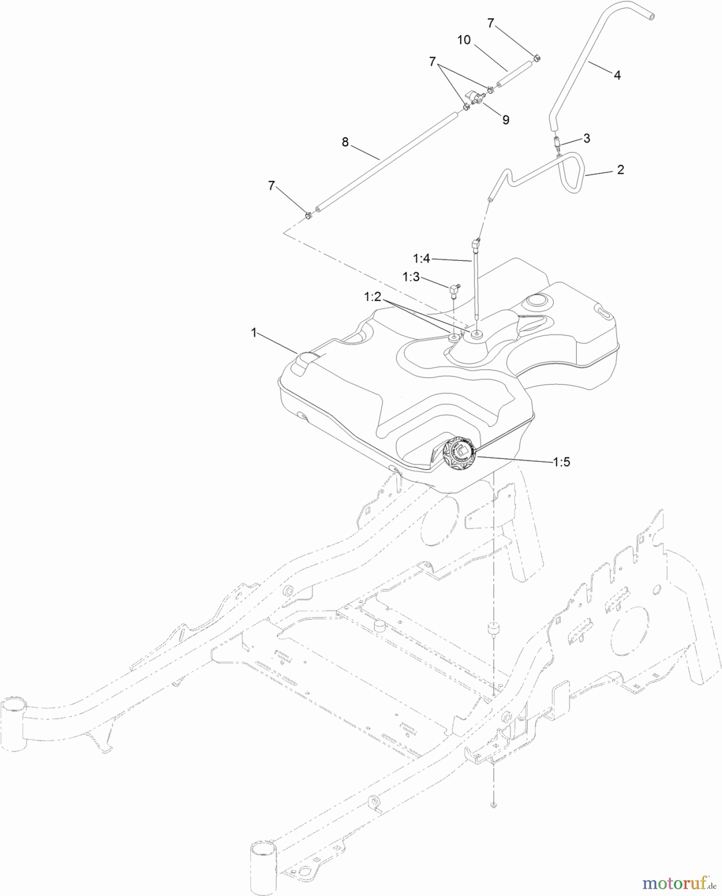  Zerto-Turn Mäher 74142TE - Toro Z Master Commercial 2000 Series Riding Mower, with 48 TURBO FORCE Side Discharge Mower (SN: 314000001 - 314999999) (2014) FUEL TANK AND HOSE ASSEMBLY