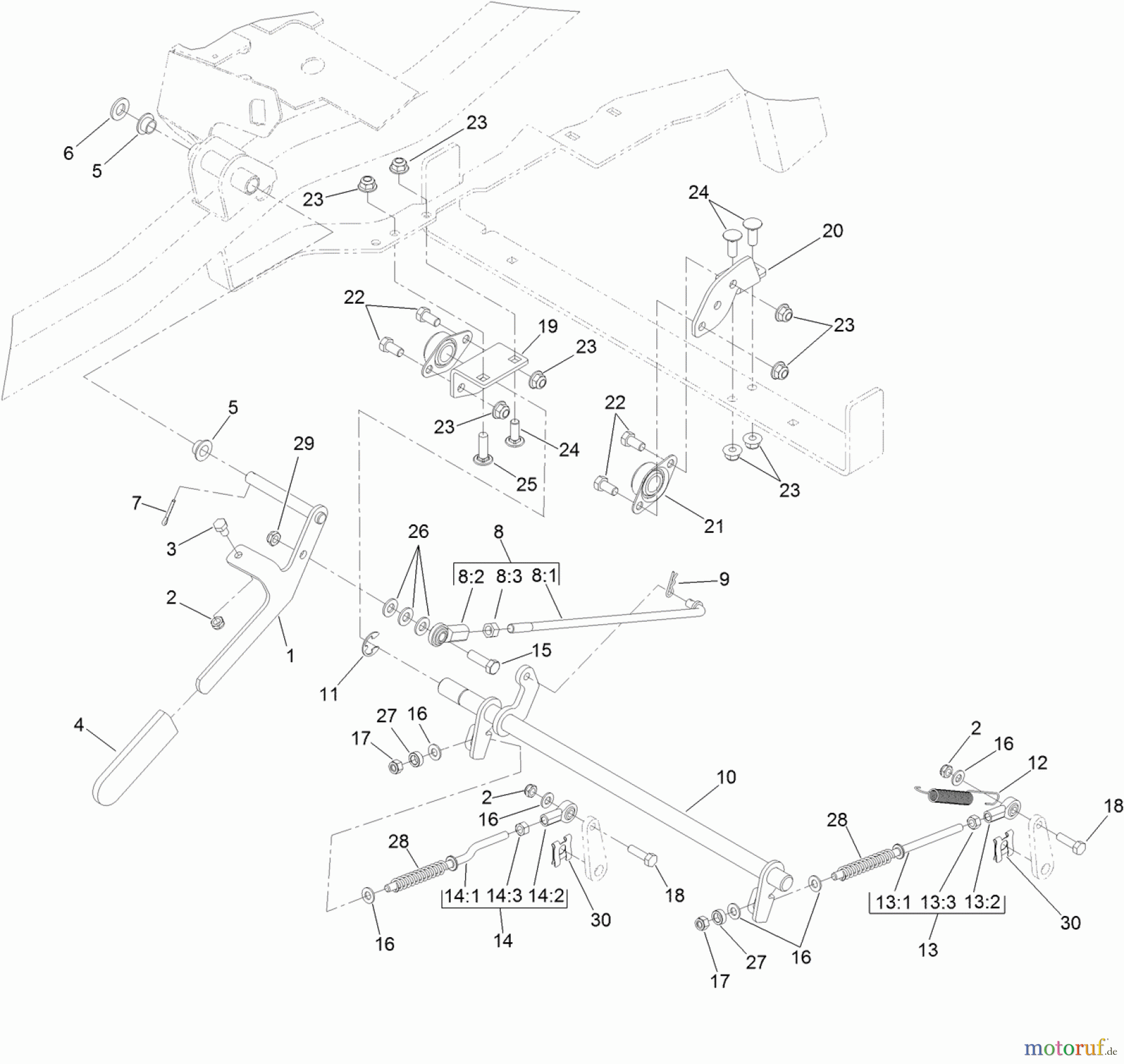  Zerto-Turn Mäher 74142TE - Toro Z Master Commercial 2000 Series Riding Mower, with 48 TURBO FORCE Side Discharge Mower (SN: 314000001 - 314999999) (2014) PARKING BRAKE ASSEMBLY