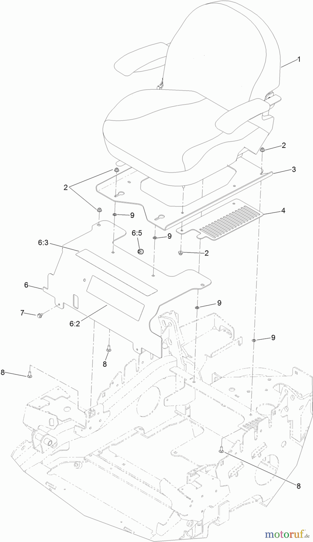  Zerto-Turn Mäher 74142TE - Toro Z Master Commercial 2000 Series Riding Mower, with 48 TURBO FORCE Side Discharge Mower (SN: 314000001 - 314999999) (2014) SEAT MOUNTING ASSEMBLY