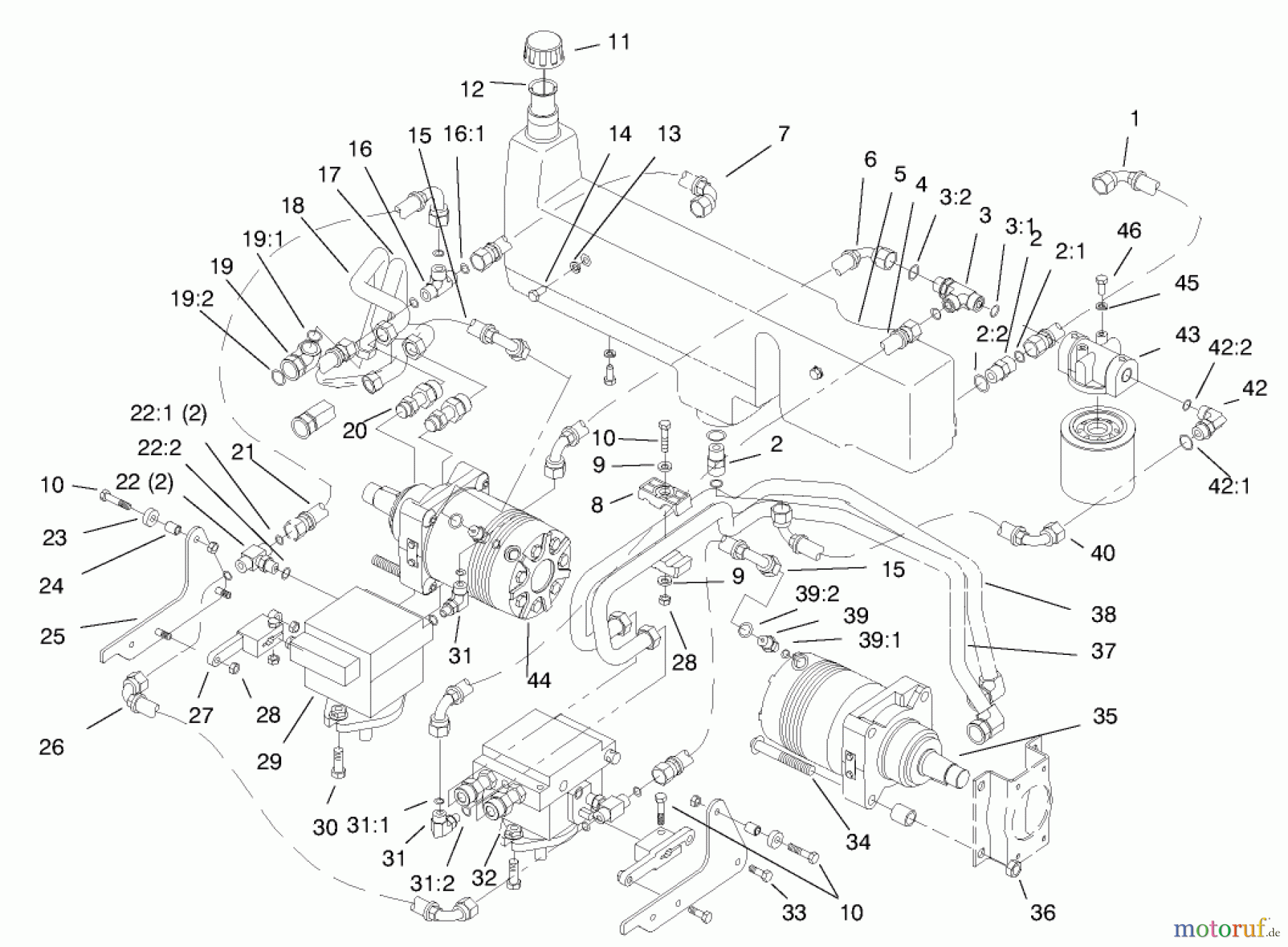  Zerto-Turn Mäher 74160 (Z222) - Toro Z Master Mower (SN: 790001 - 799999) (1997) HYDRAULIC SYSTEMS