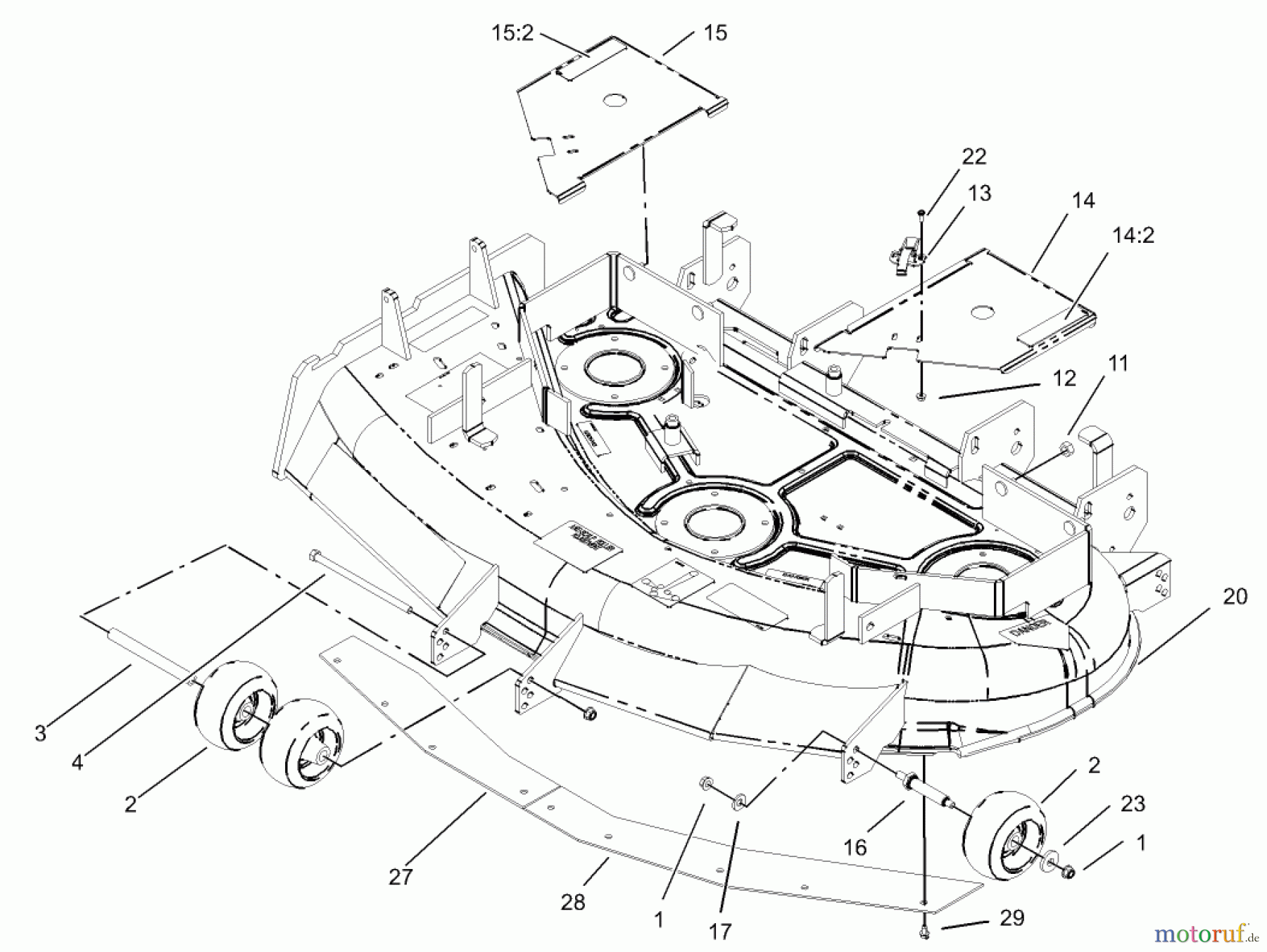  Zerto-Turn Mäher 74161TE (Z147) - Toro Z Master Mower, 112cm SFS Side Discharge Deck (SN: 240000001 - 240001000) (2004) DECK AND WHEEL GAGE ASSEMBLY