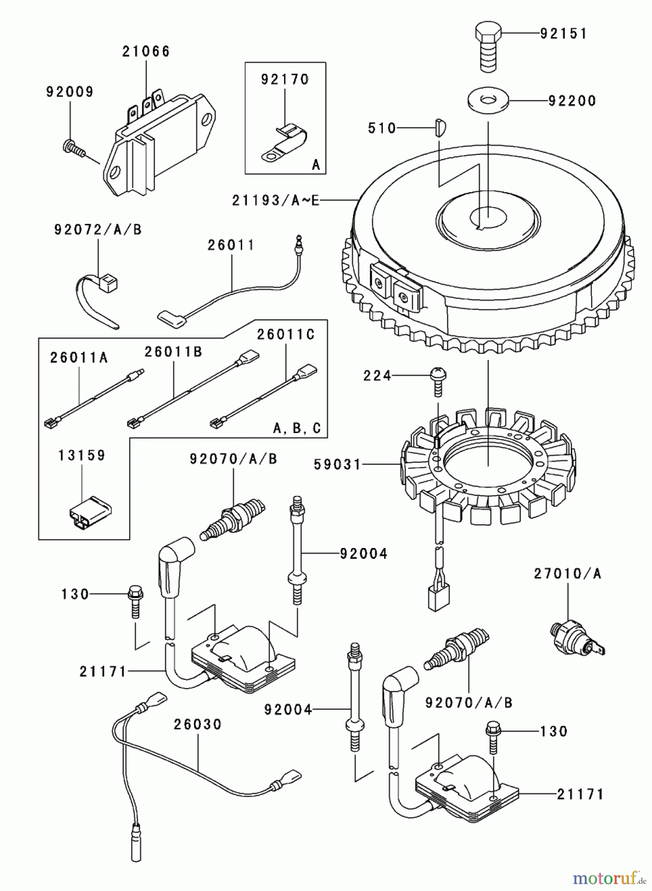  Zerto-Turn Mäher 74161TE (Z147) - Toro Z Master Mower, 112cm SFS Side Discharge Deck (SN: 240000001 - 240001000) (2004) ELECTRIC EQUIPMENT ASSEMBLY KAWASAKI FH500V-ES10