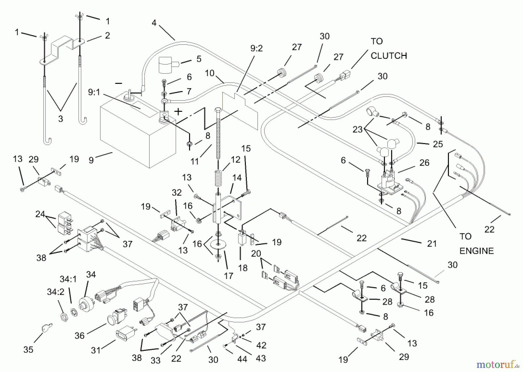  Zerto-Turn Mäher 74161TE (Z147) - Toro Z Master Mower, 112cm SFS Side Discharge Deck (SN: 240000001 - 240001000) (2004) ELECTRICAL SYSTEM ASSEMBLY